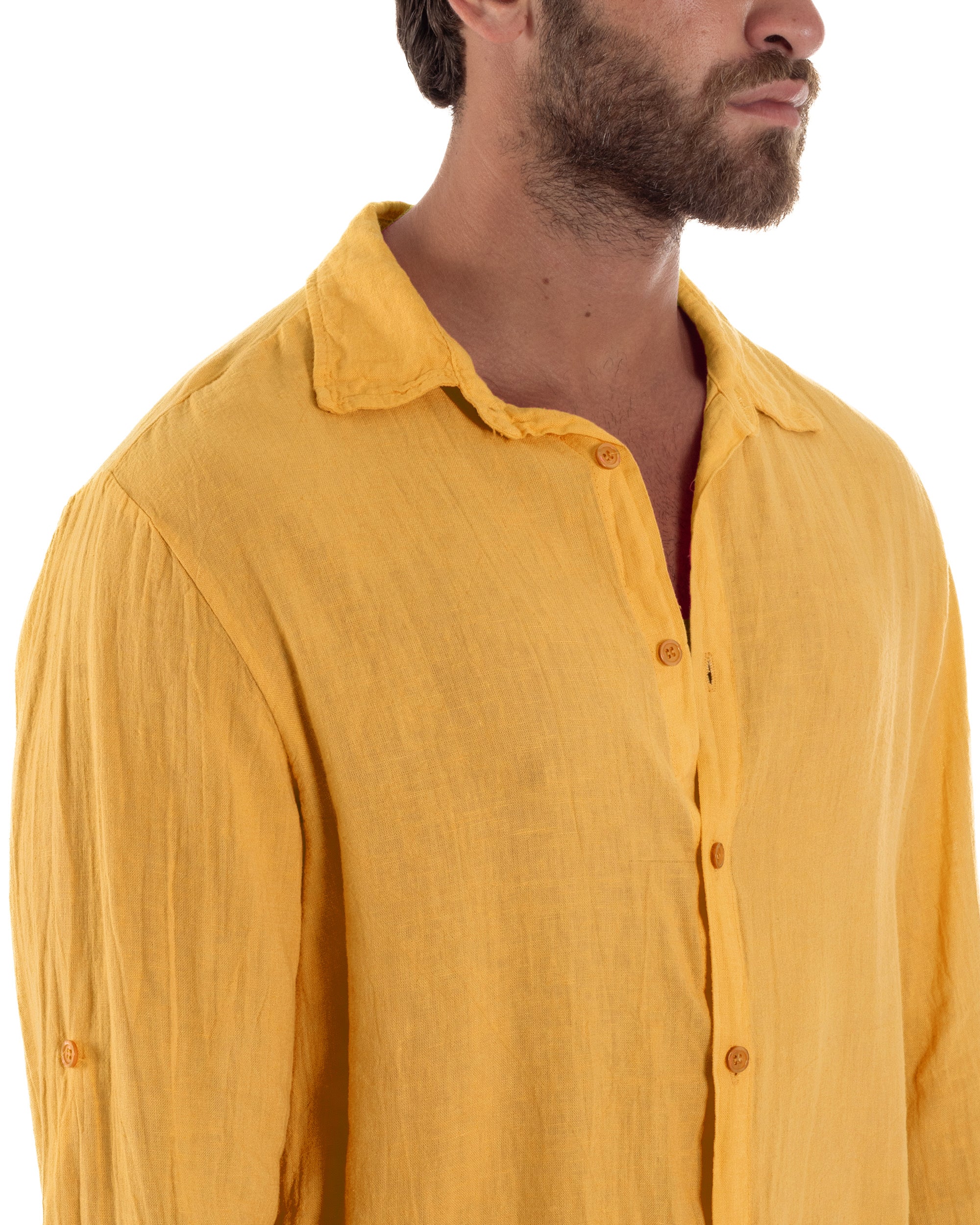 Camicia Collo Francese Lino Slim Fit Basic C3041A