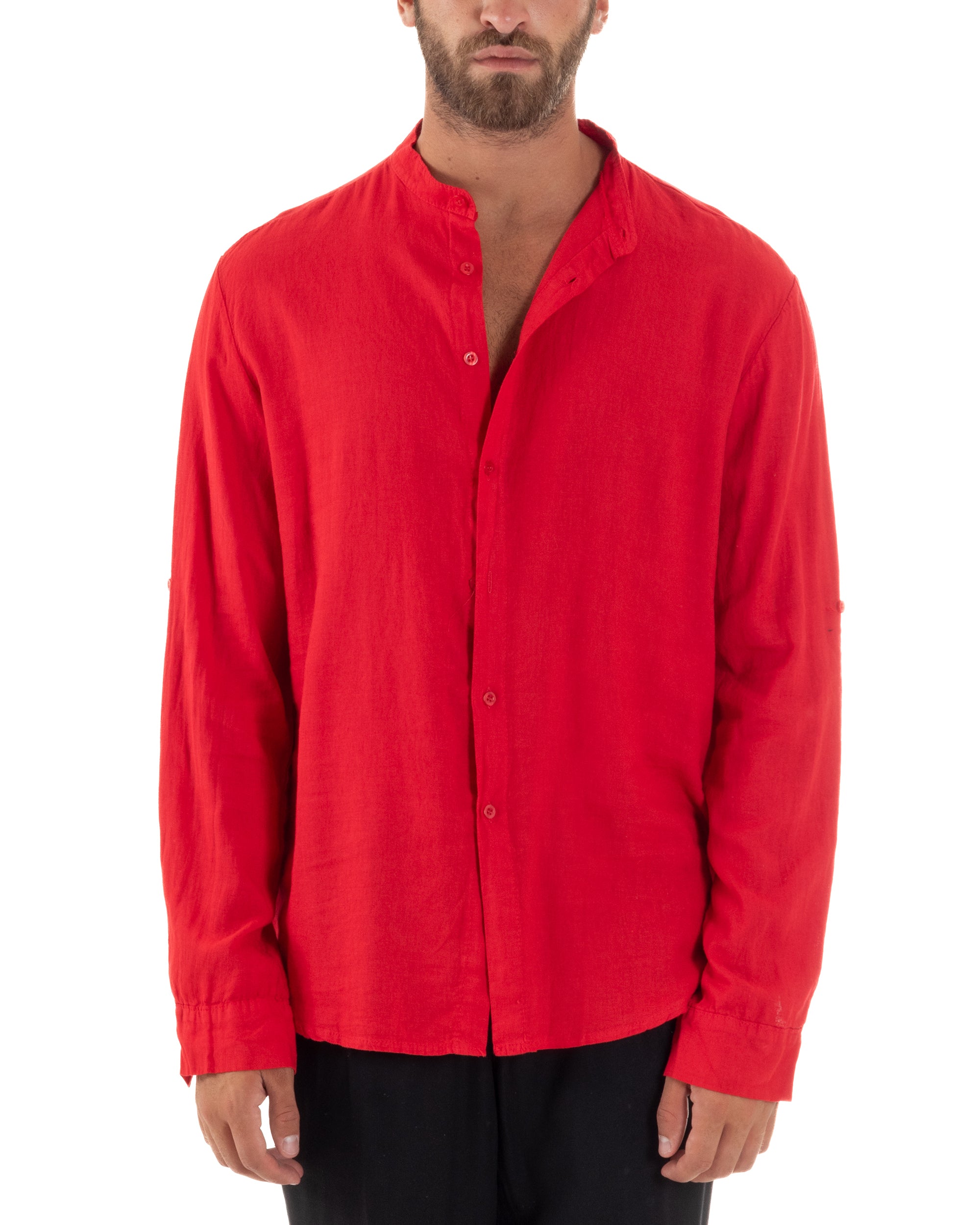 Camicia Lino Slim Fit Collo Coreano C3042A