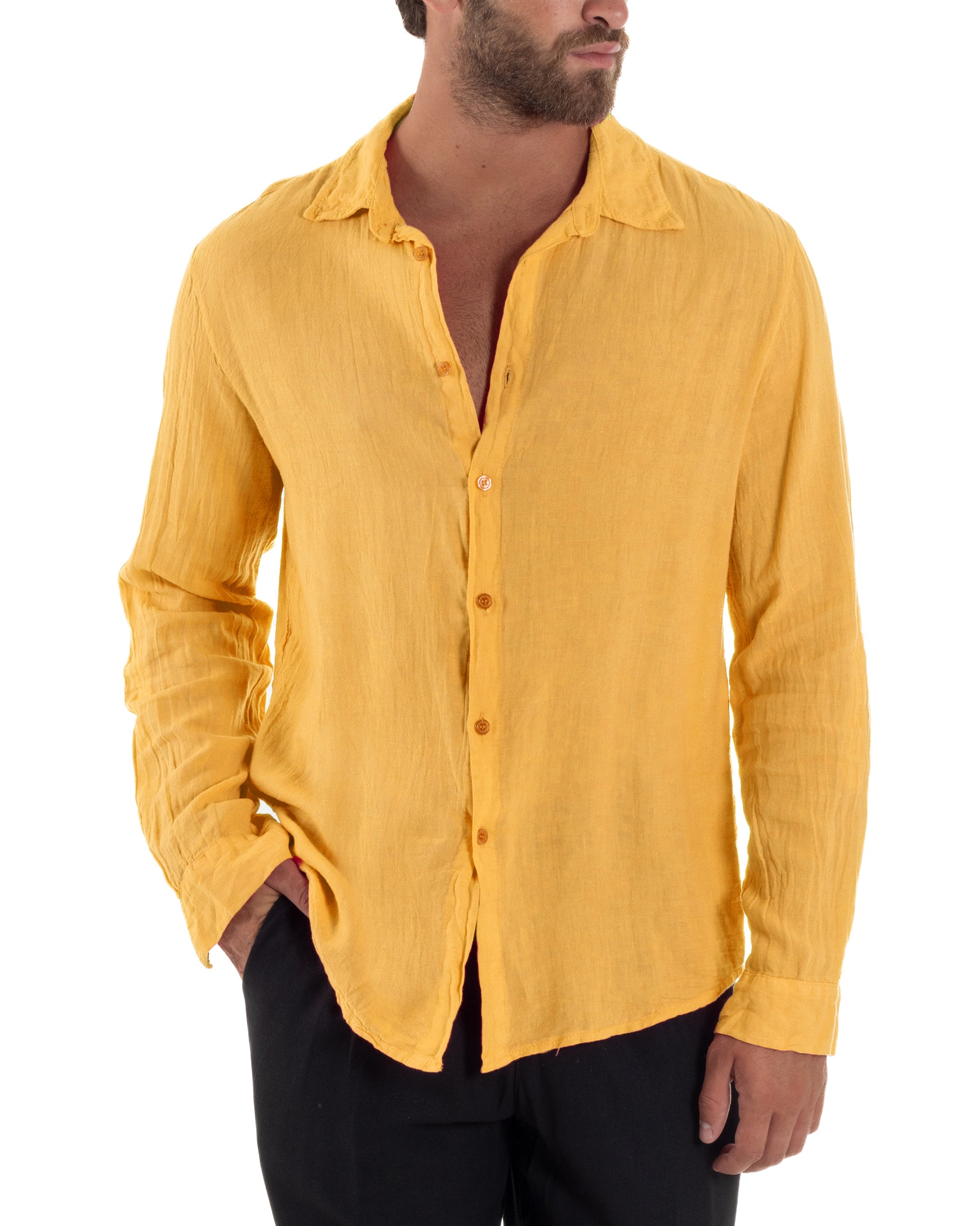 Camicia Collo Francese Lino Slim Fit Basic C3041A