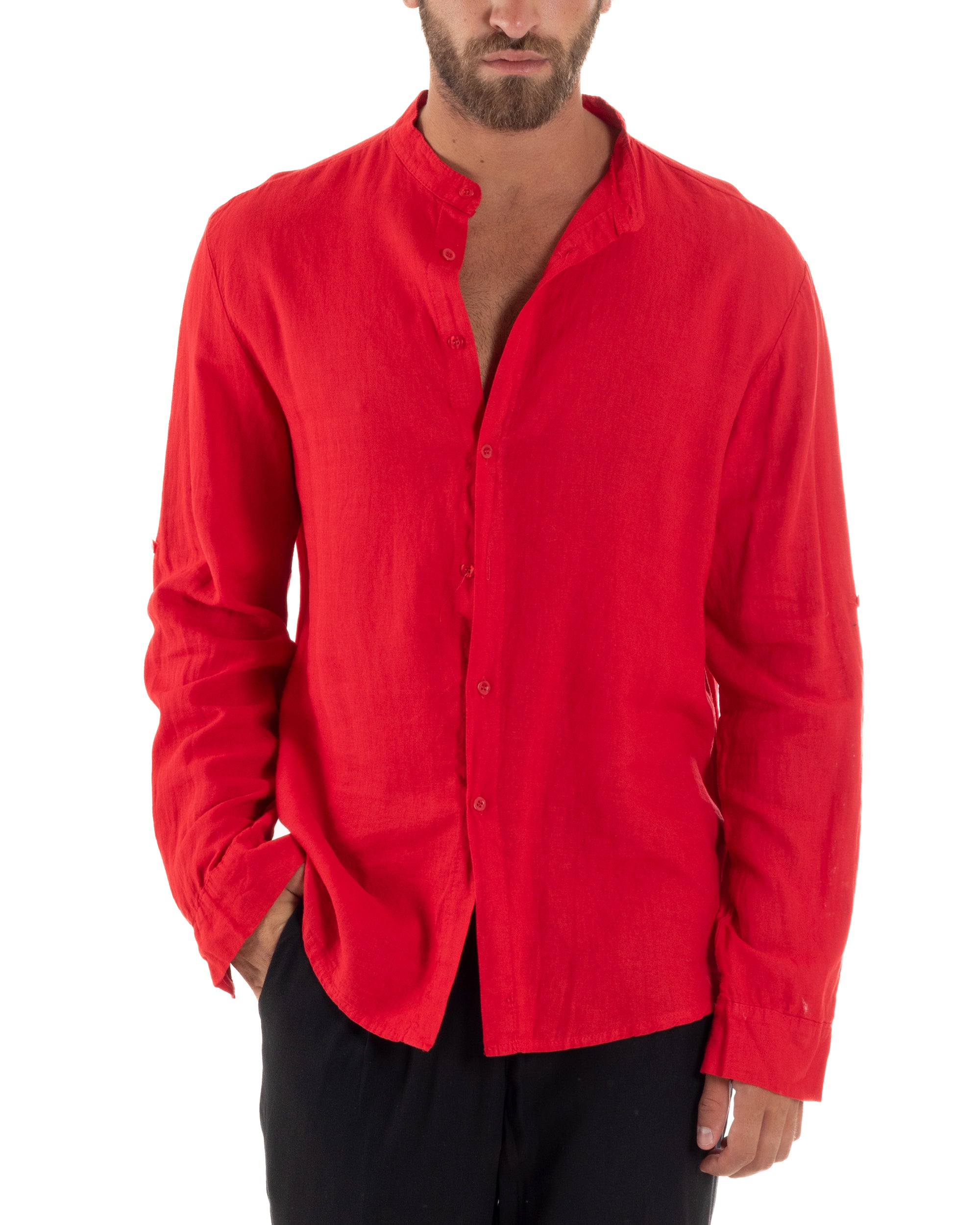 Camicia Lino Slim Fit Collo Coreano C3042A