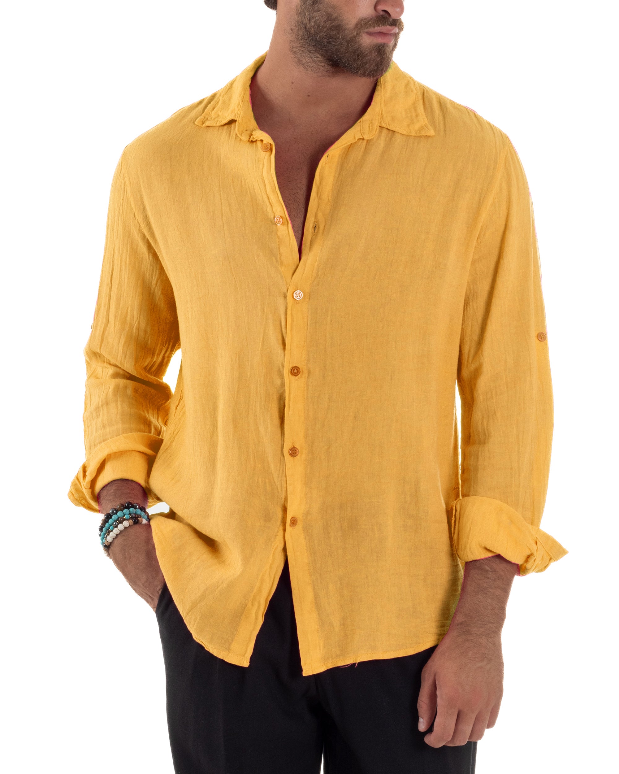 Camicia Collo Francese Lino Slim Fit Basic C3041A