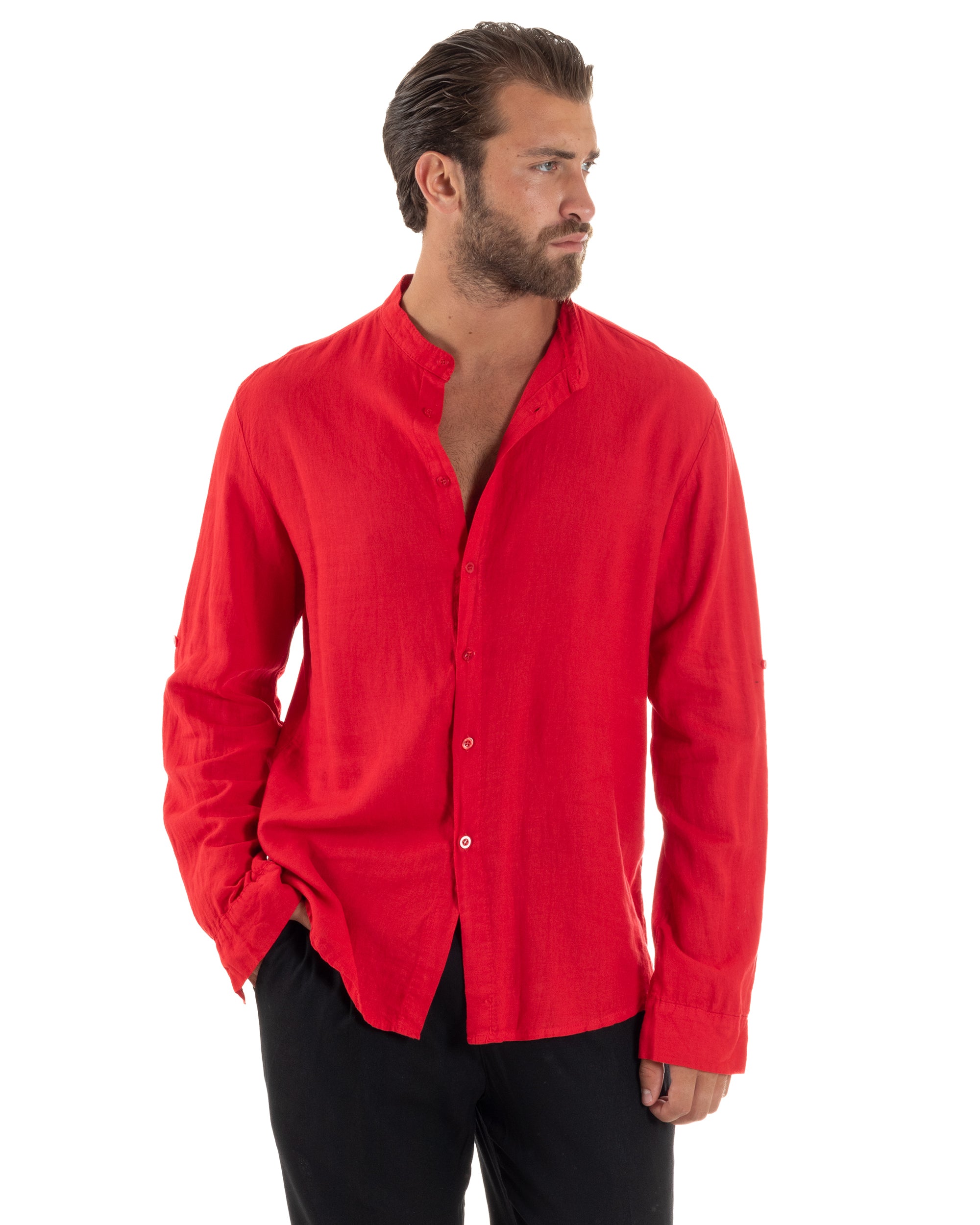 Camicia Lino Slim Fit Collo Coreano C3042A