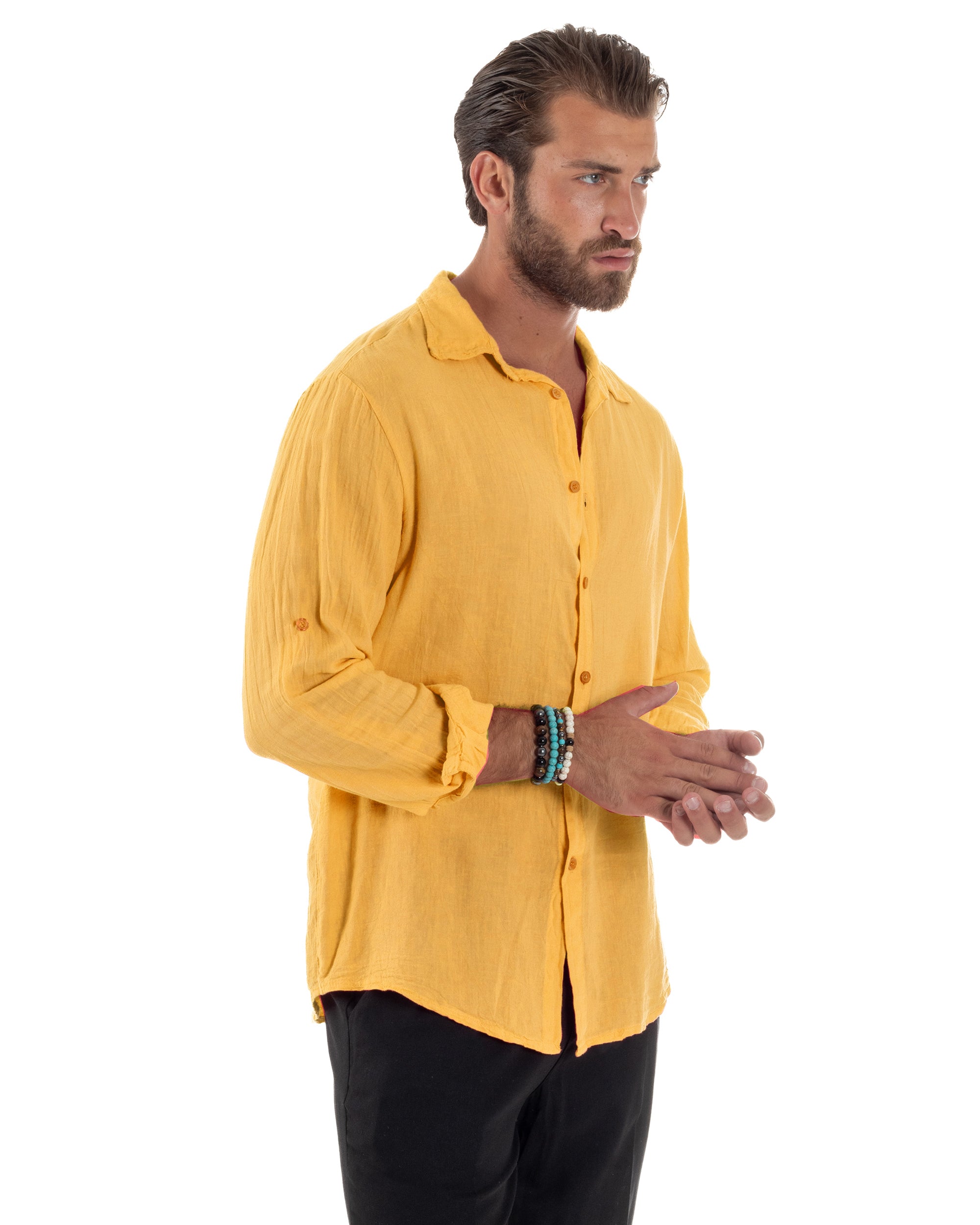 Camicia Collo Francese Lino Slim Fit Basic C3041A