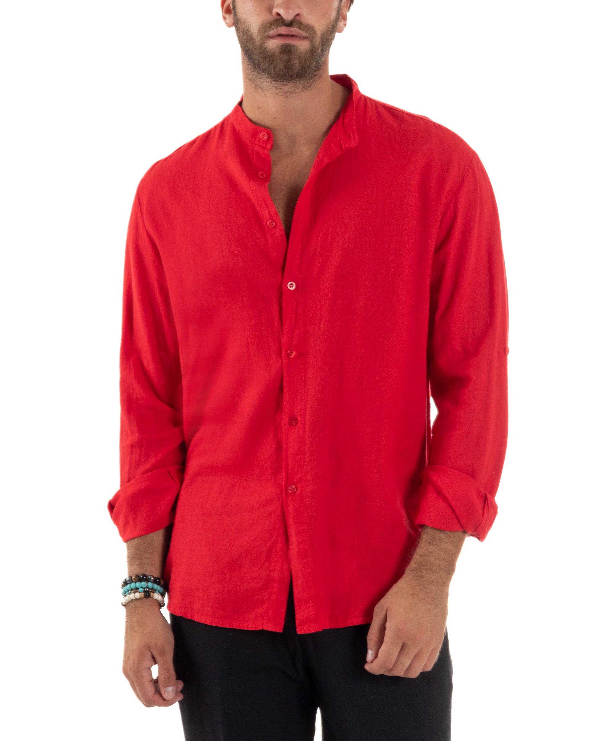 Camicia Lino Slim Fit Collo Coreano C3042A