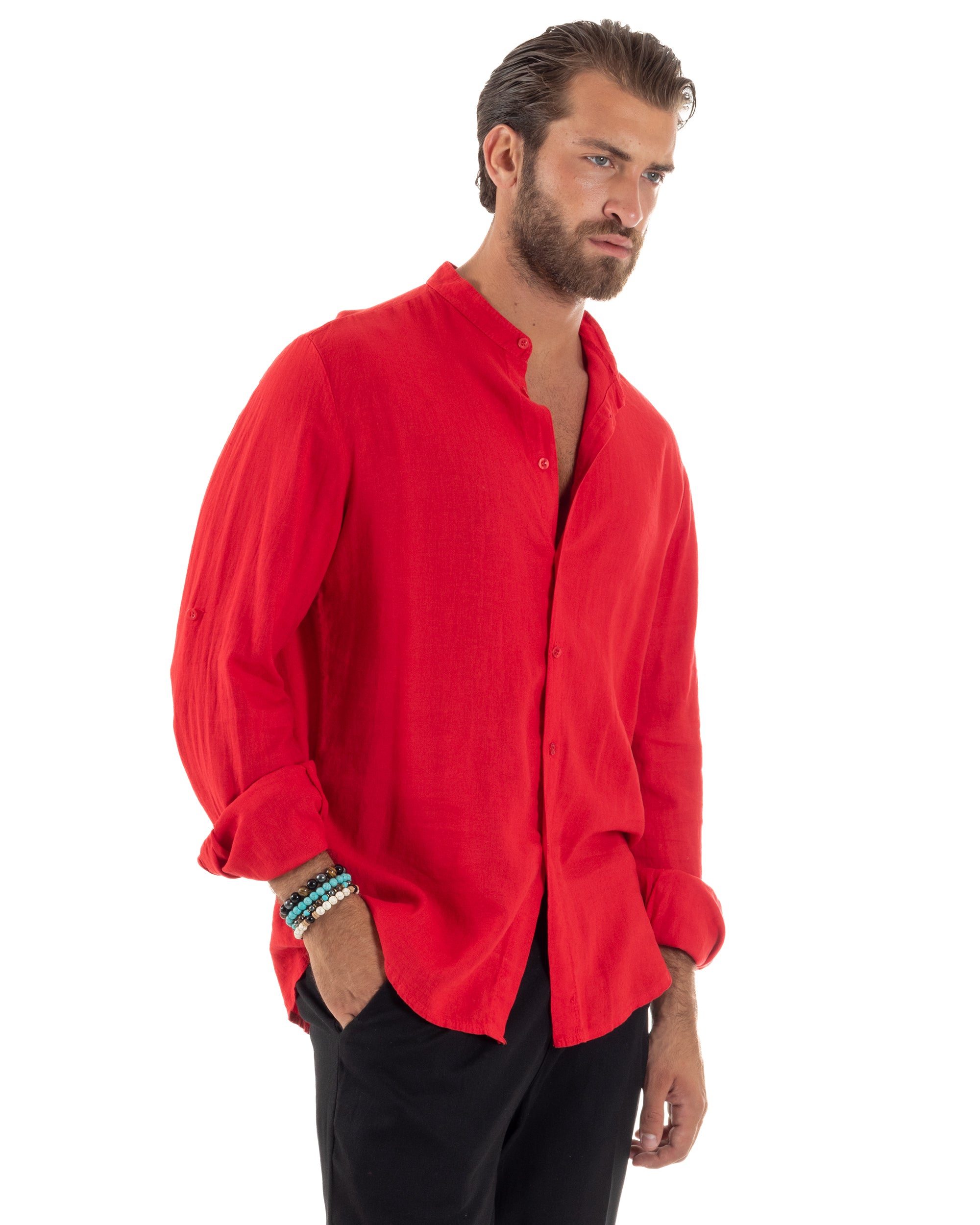 Camicia Lino Slim Fit Collo Coreano C3042A