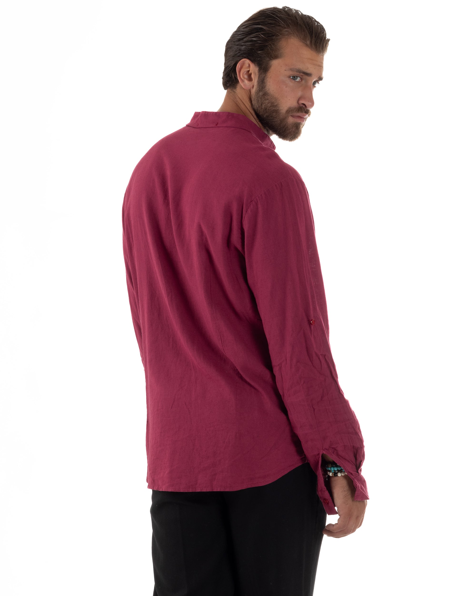 Camicia Lino Slim Fit Collo Coreano C3044A