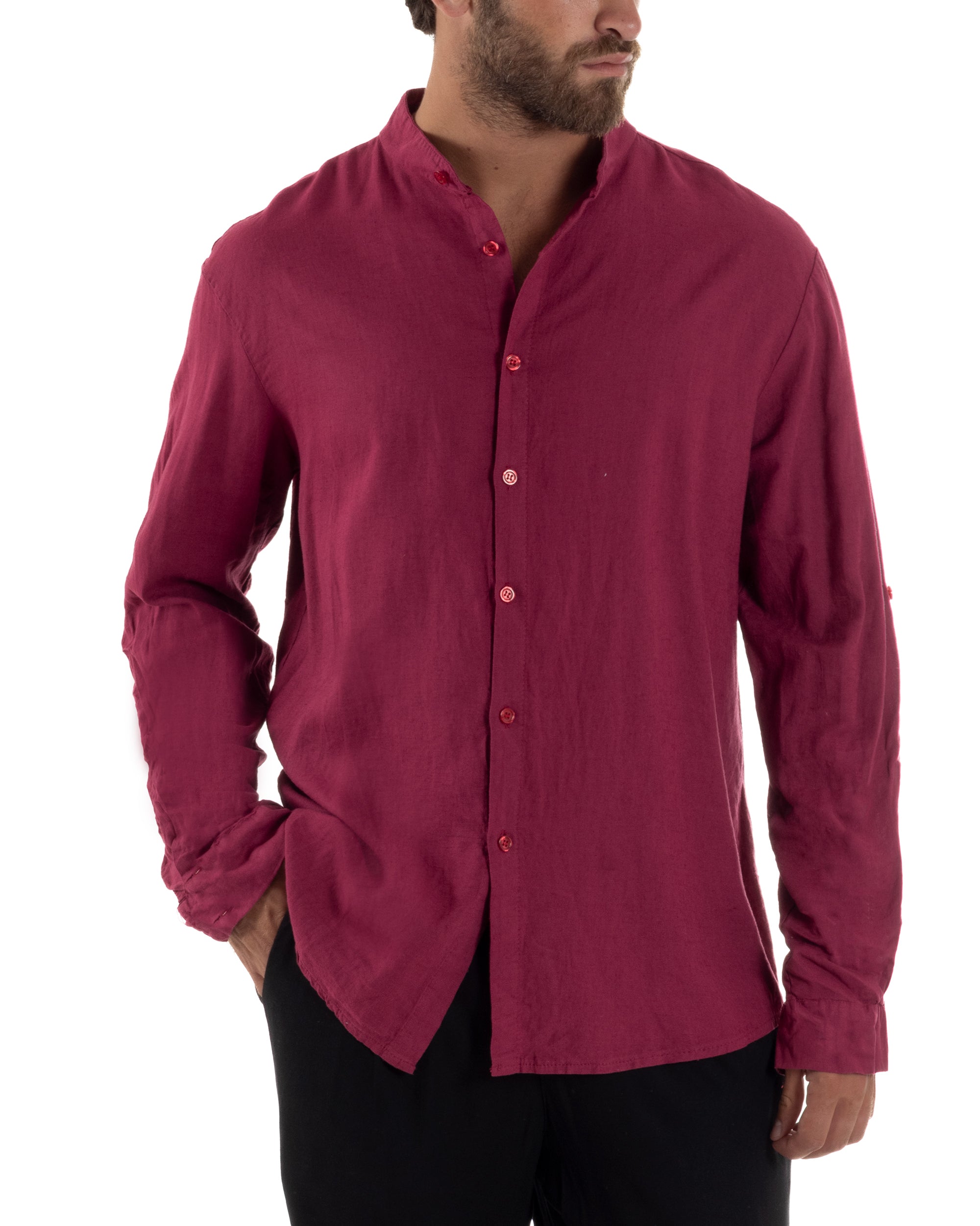 Camicia Lino Slim Fit Collo Coreano C3044A