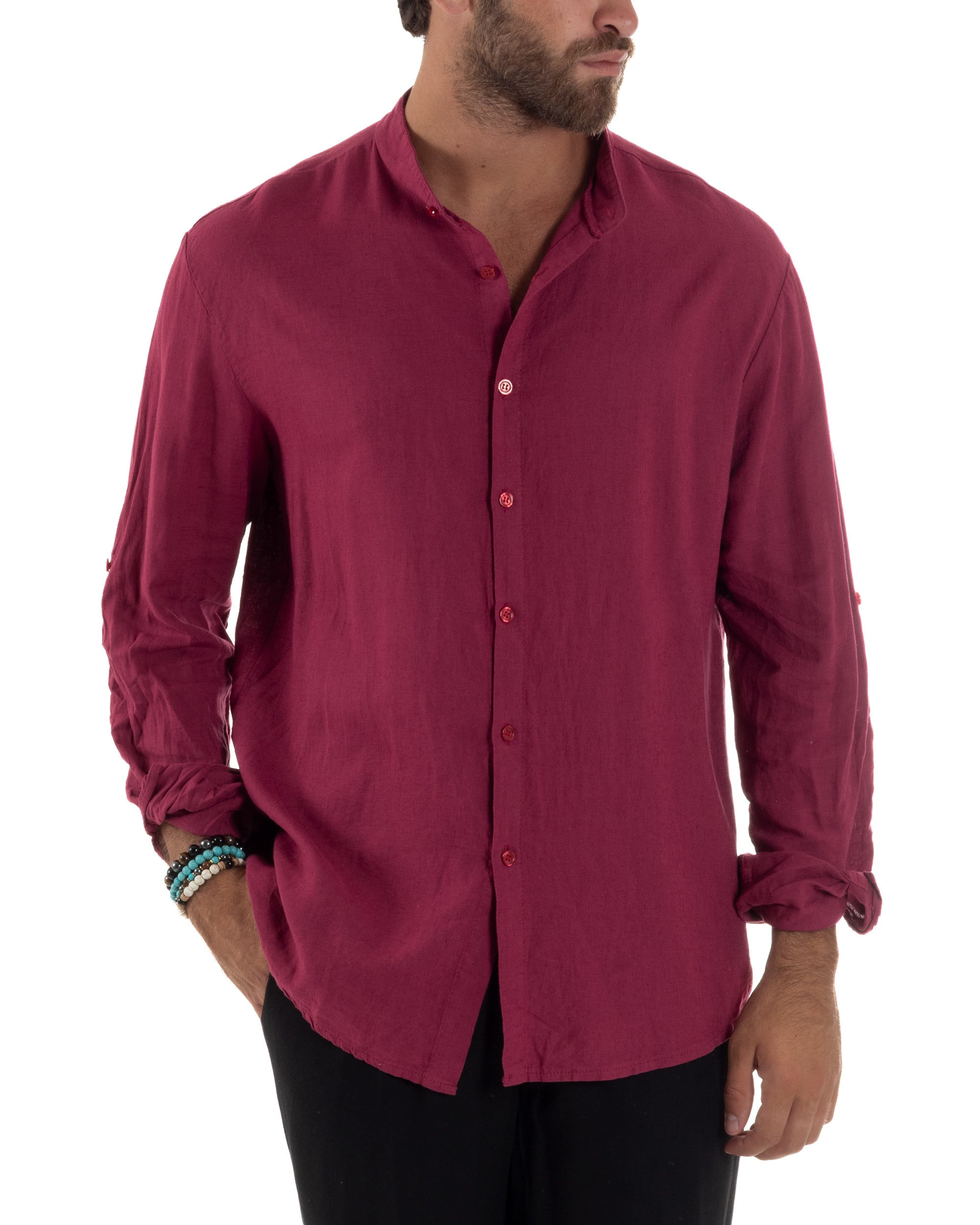 Camicia Lino Slim Fit Collo Coreano C3044A