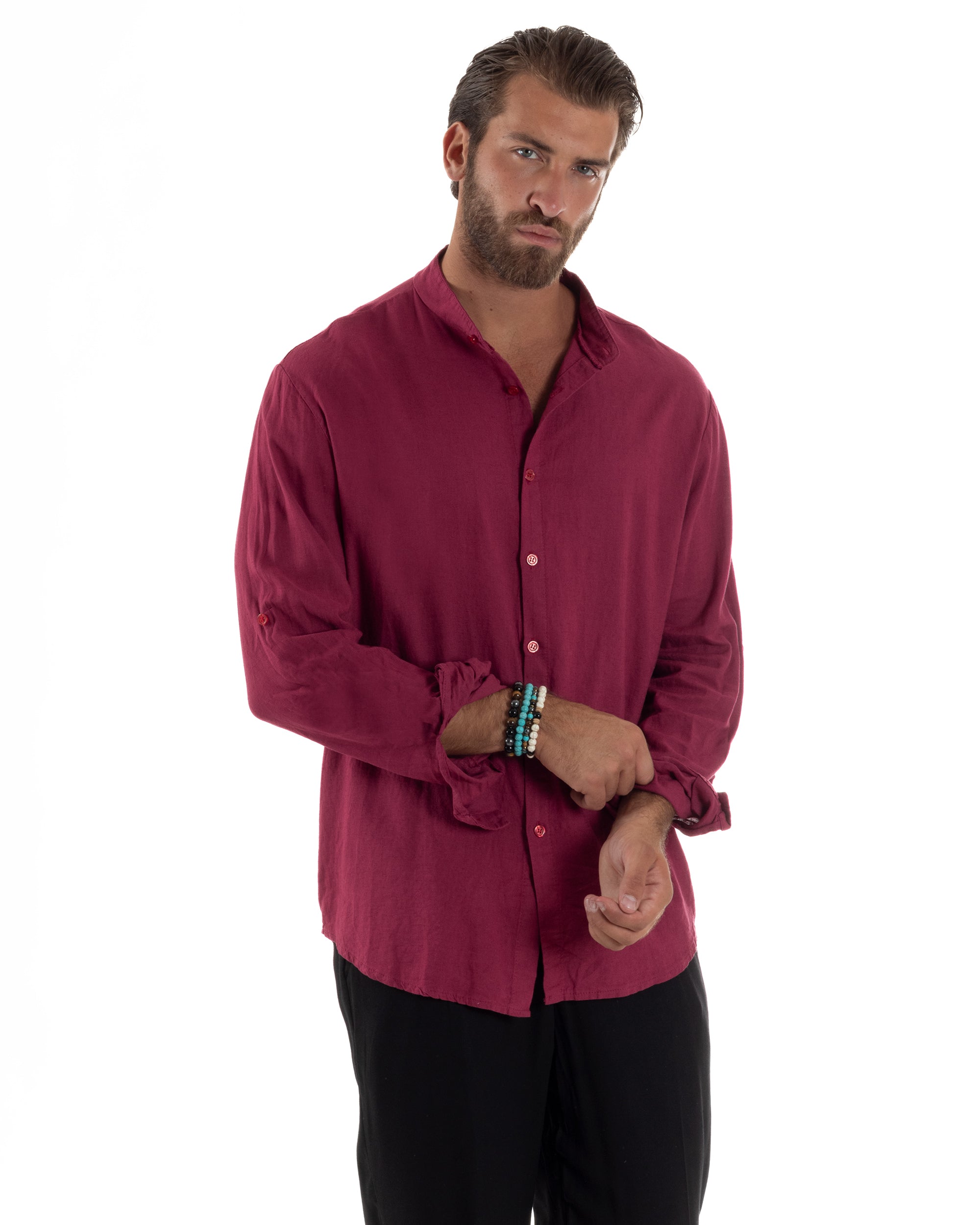 Camicia Lino Slim Fit Collo Coreano C3044A