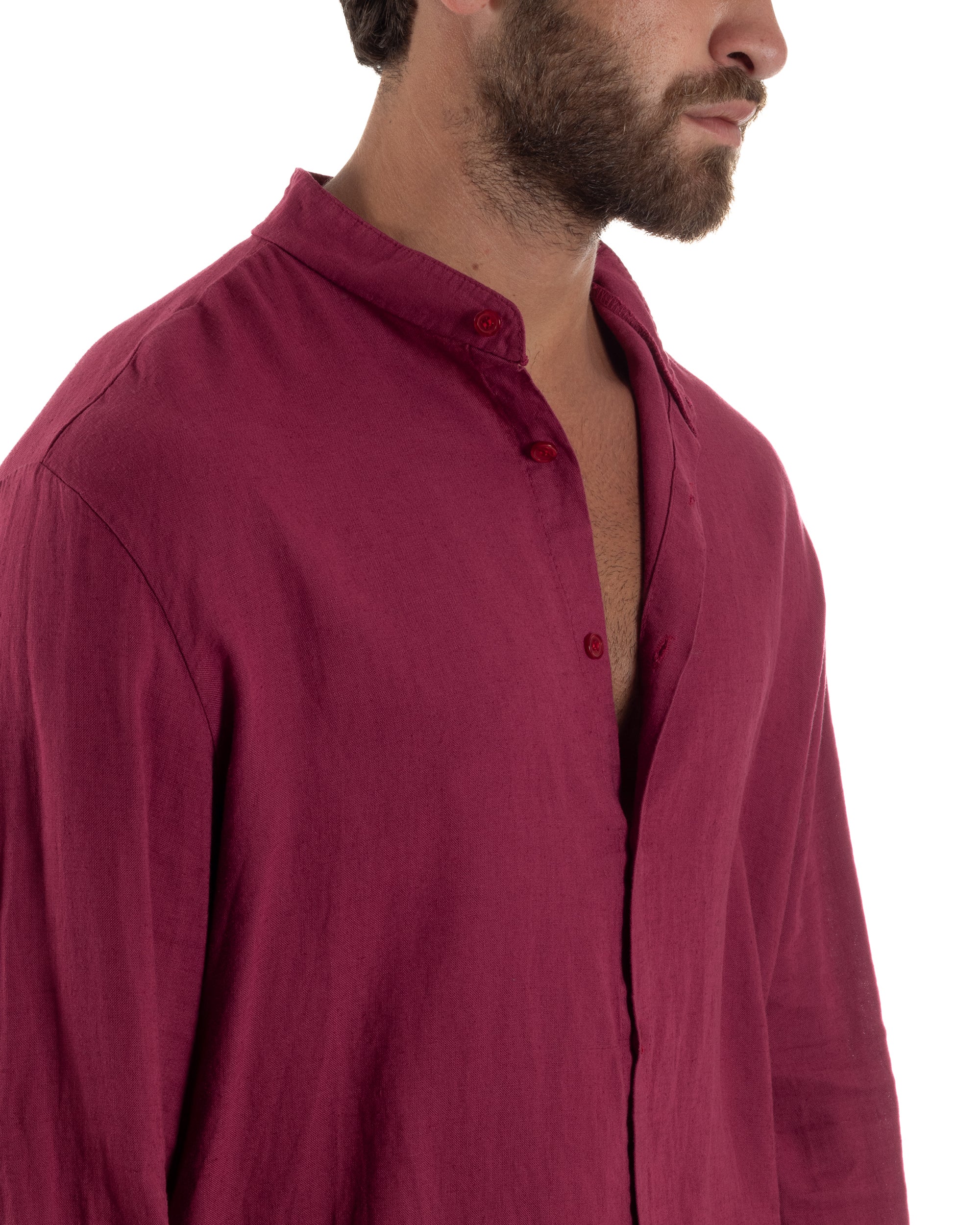 Camicia Lino Slim Fit Collo Coreano C3044A