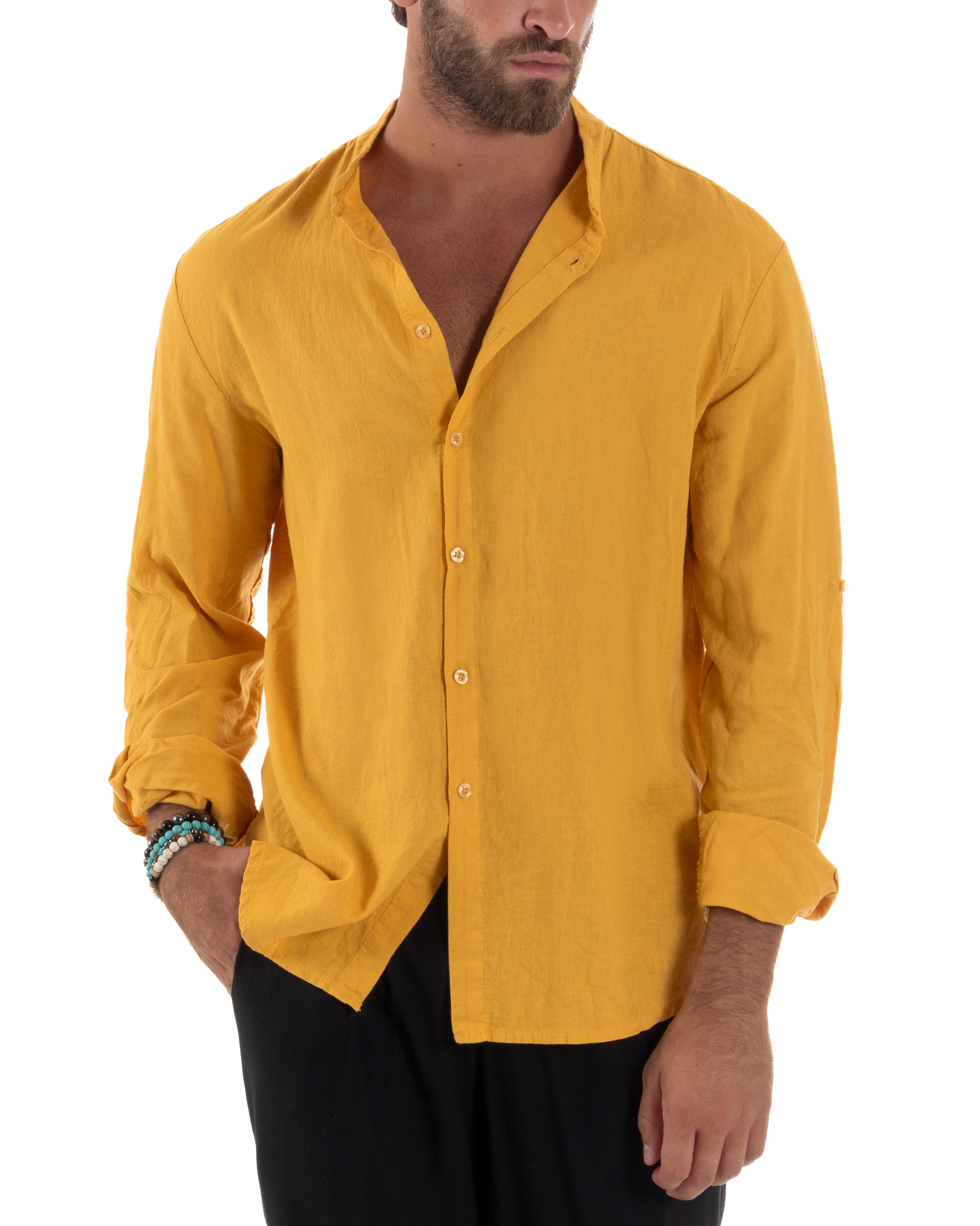 Camicia Lino Slim Fit Collo Coreano C3045A