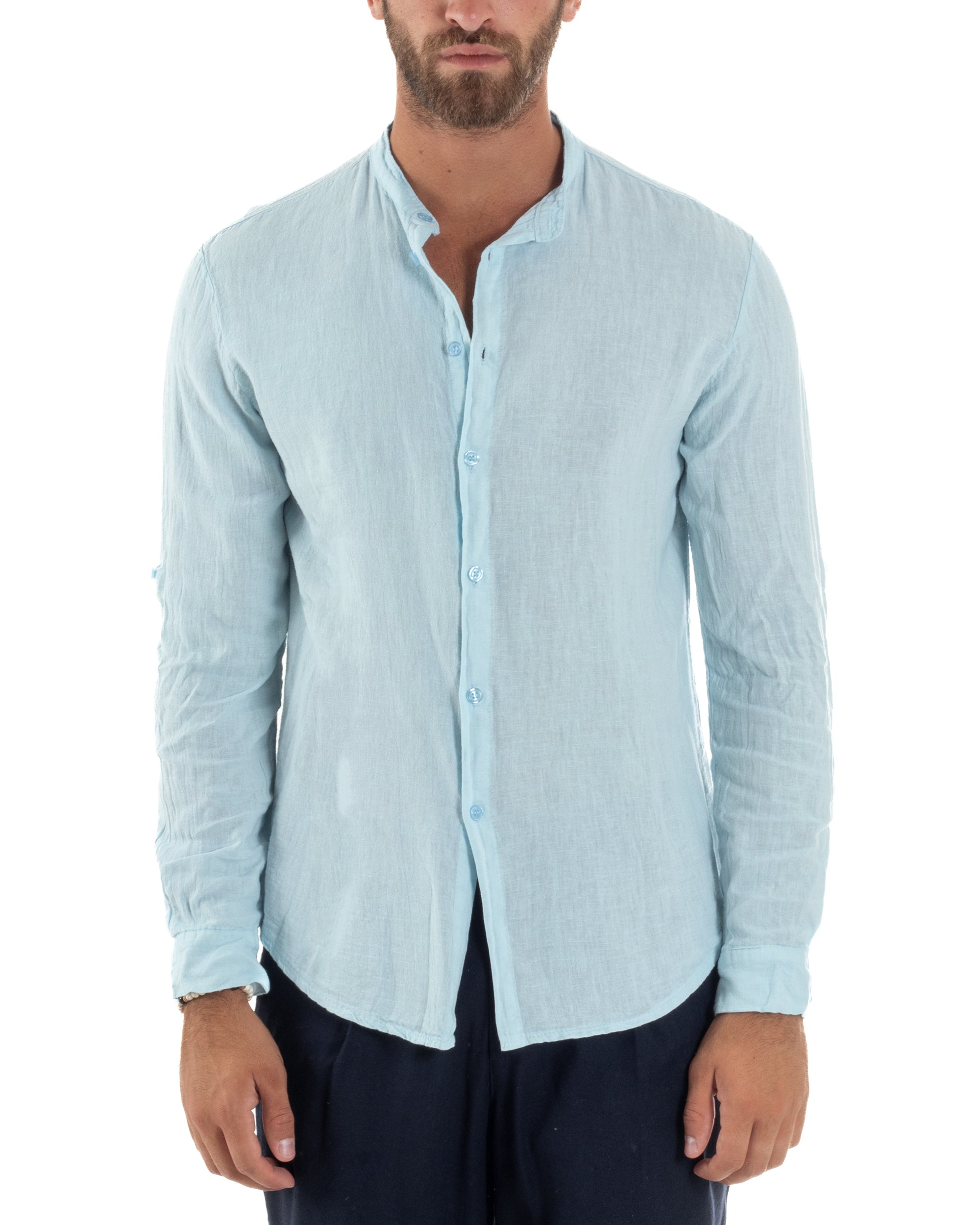 Camicia Lino Slim Fit Collo Coreano C3046A