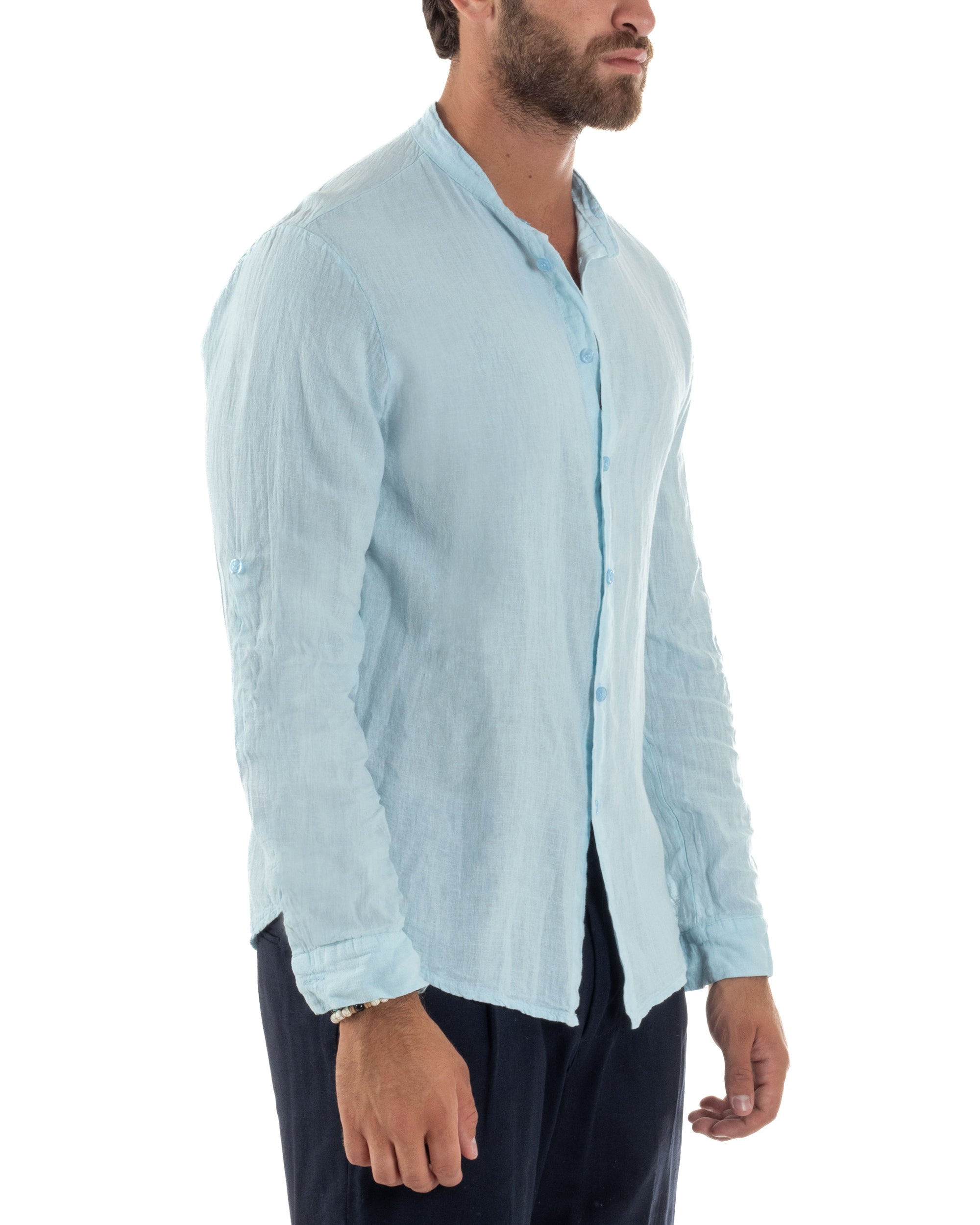 Camicia Lino Slim Fit Collo Coreano C3046A