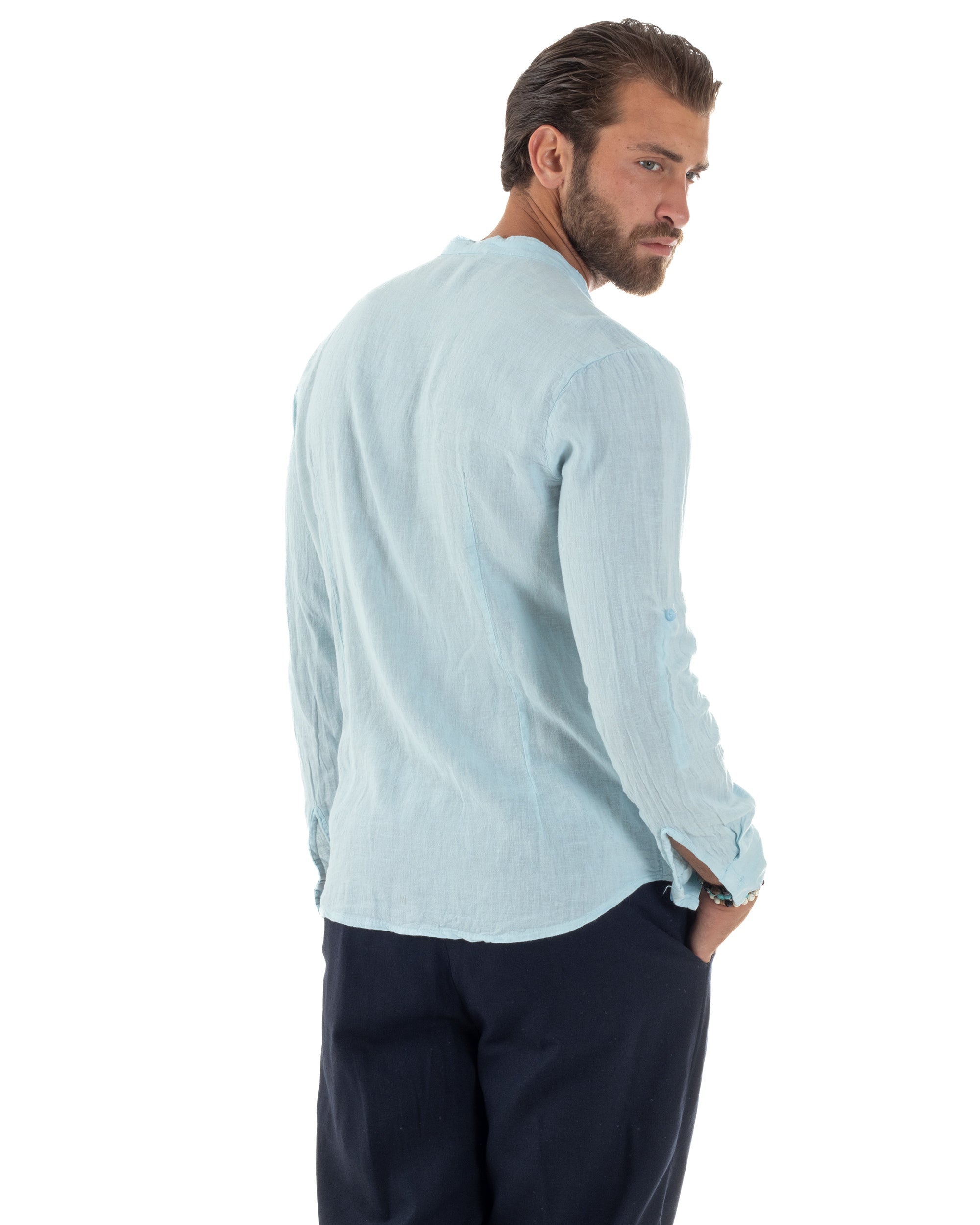 Camicia Lino Slim Fit Collo Coreano C3046A