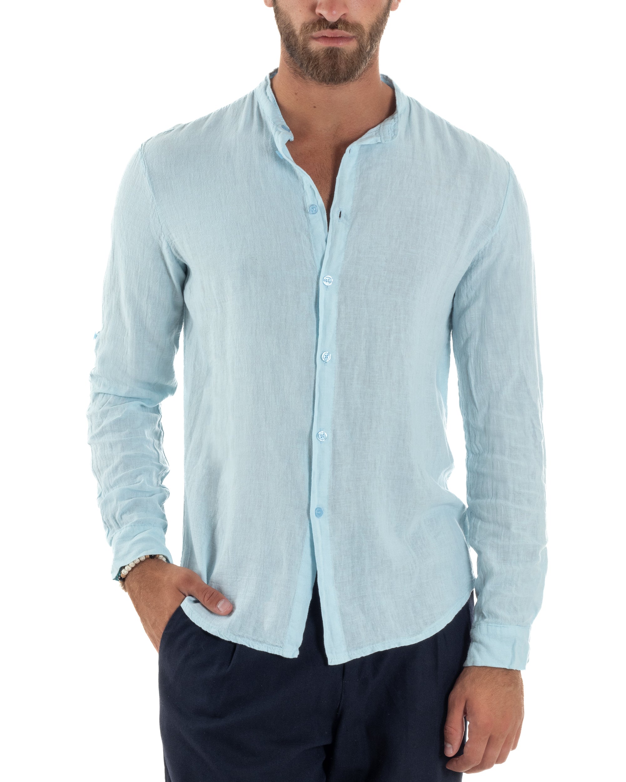 Camicia Lino Slim Fit Collo Coreano C3046A