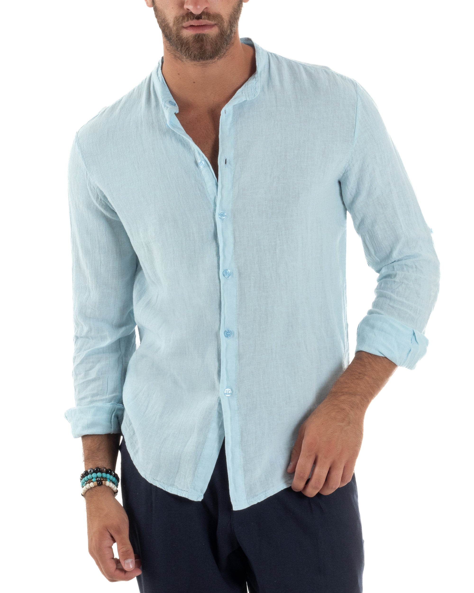 Camicia Lino Slim Fit Collo Coreano C3046A