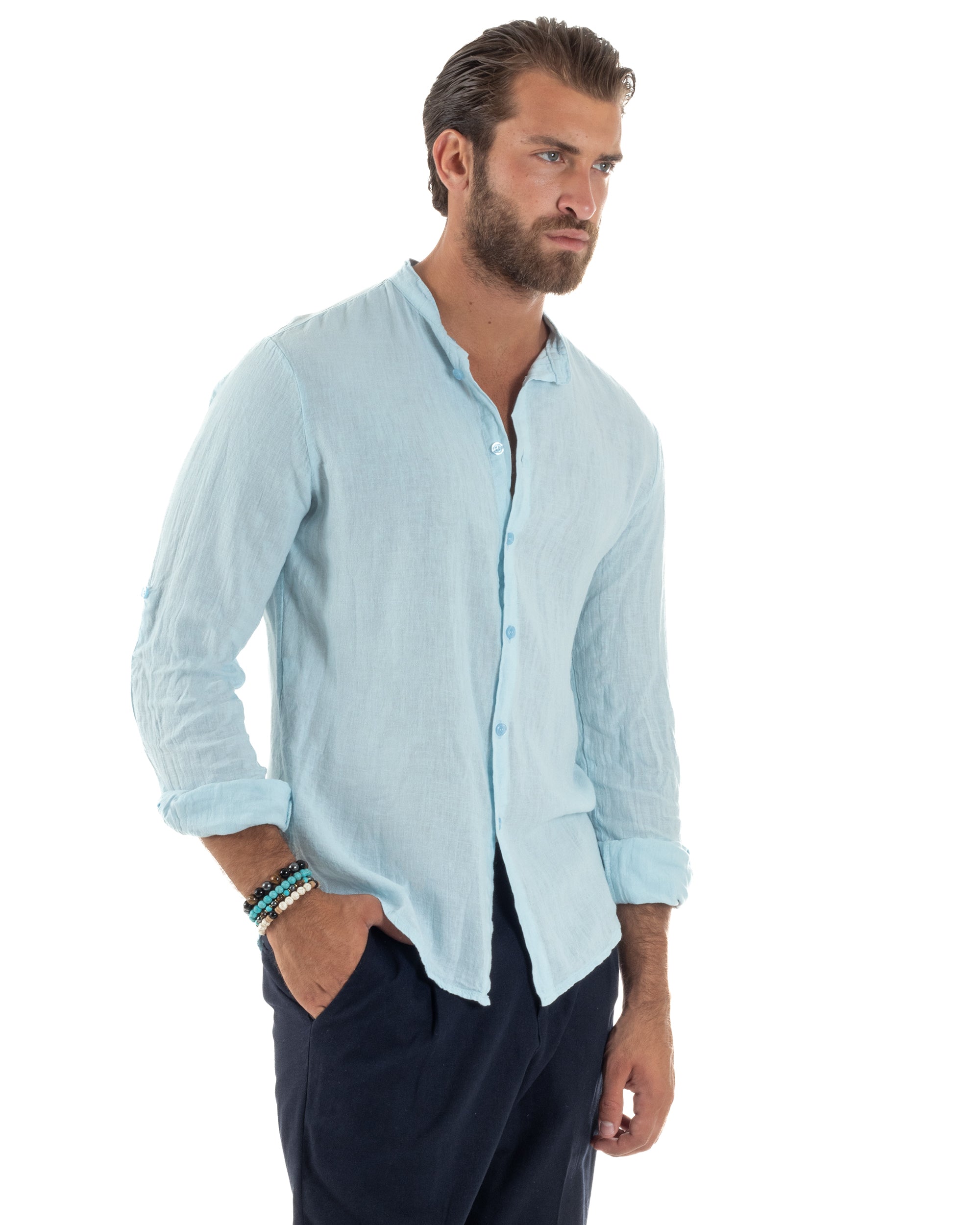 Camicia Lino Slim Fit Collo Coreano C3046A