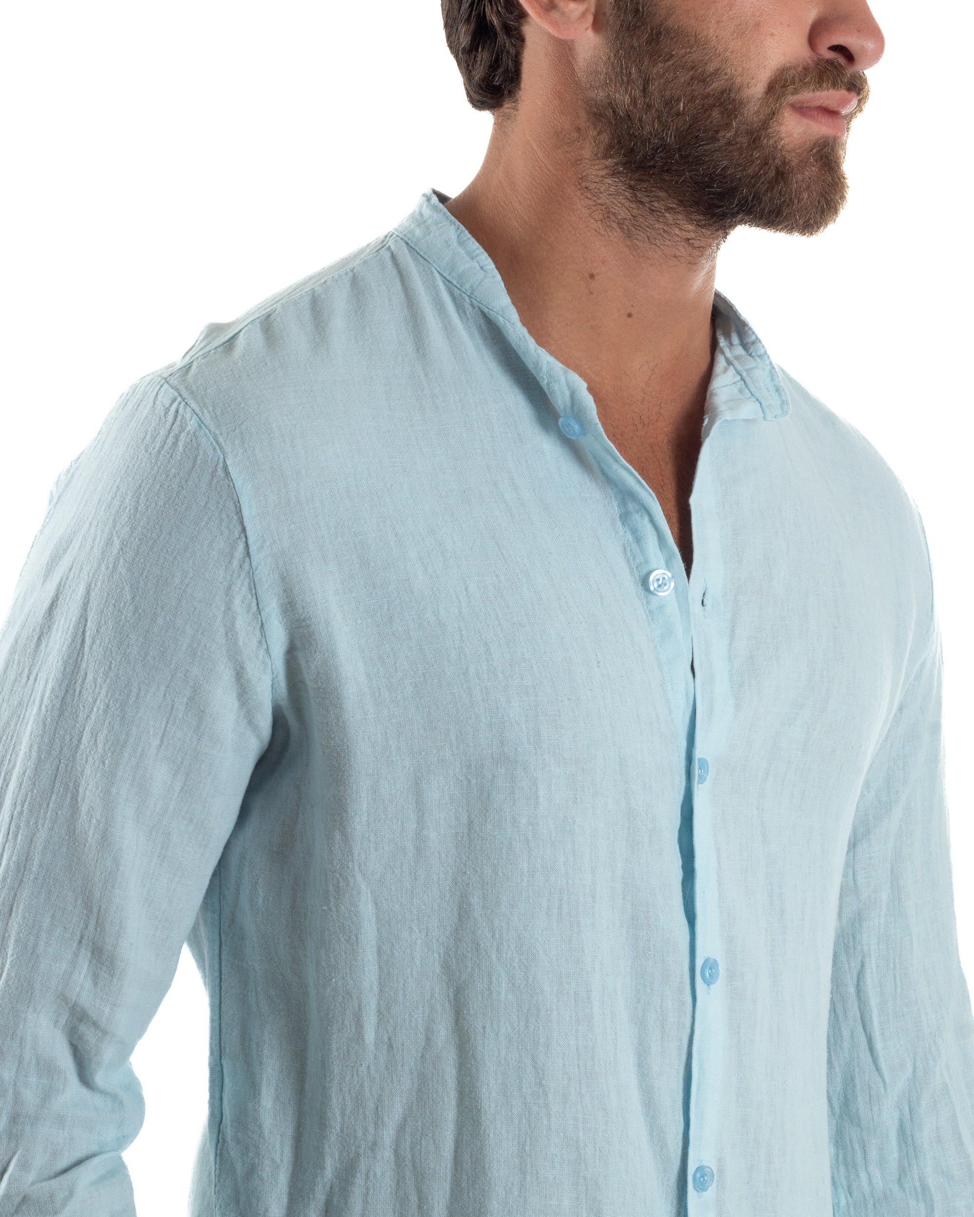 Camicia Lino Slim Fit Collo Coreano C3046A