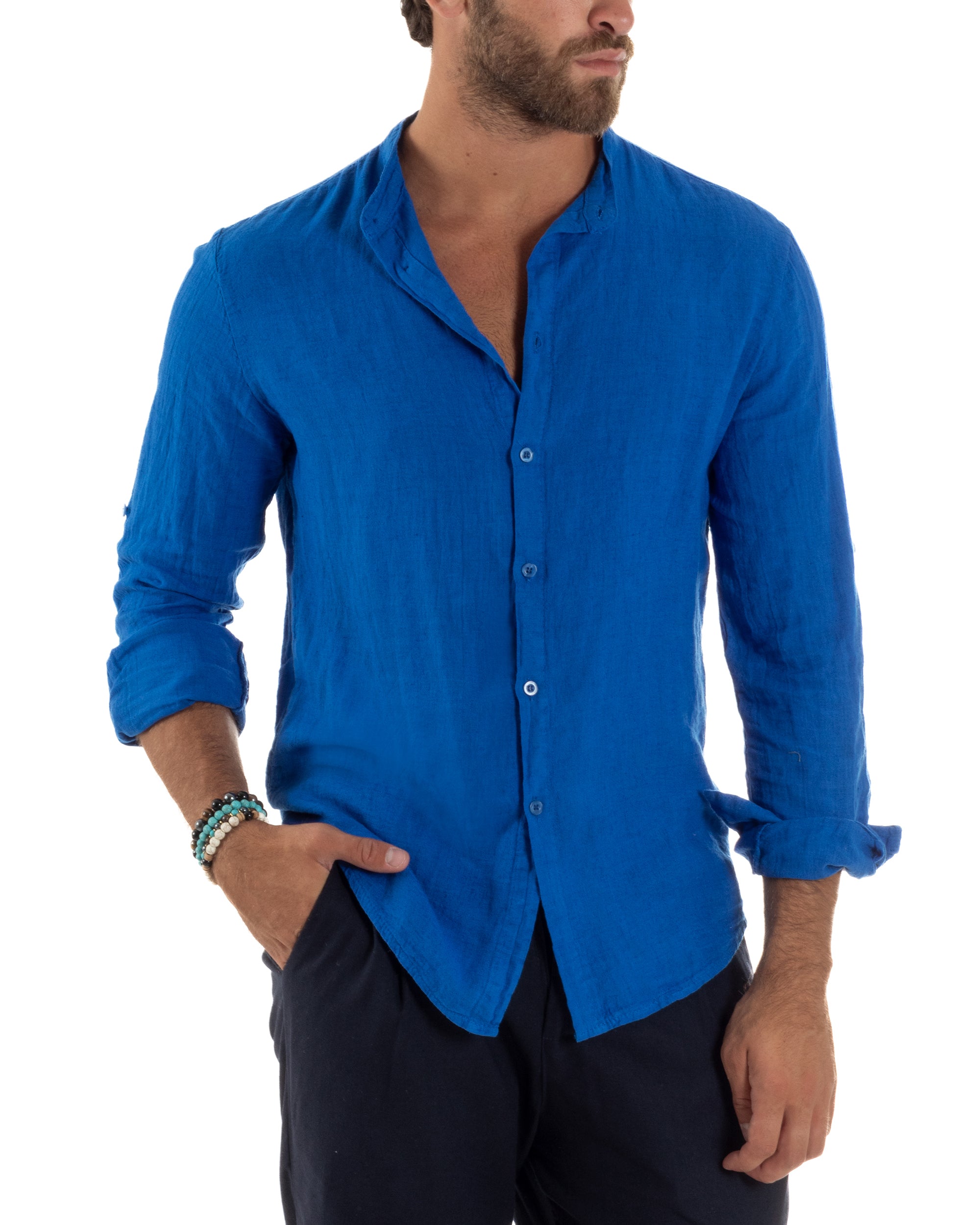 Camicia Lino Slim Fit Collo Coreano C3047A