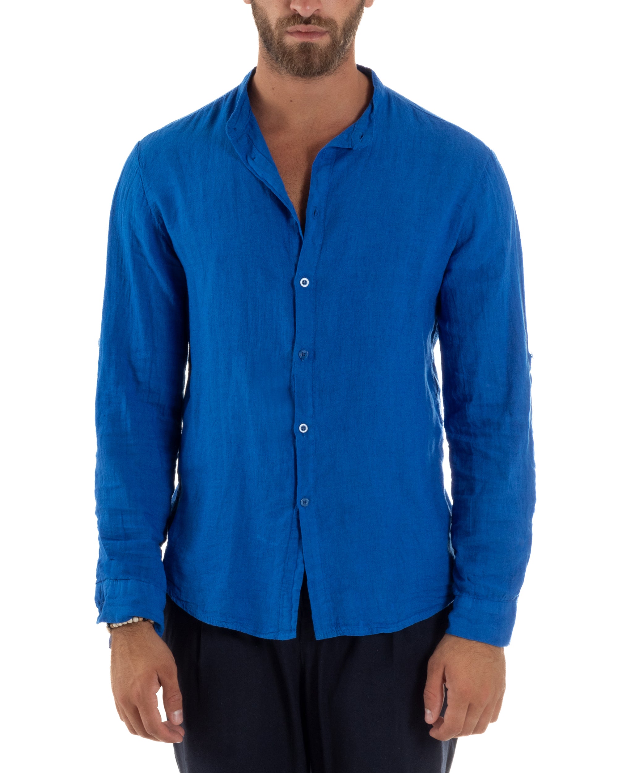 Camicia Lino Slim Fit Collo Coreano C3047A