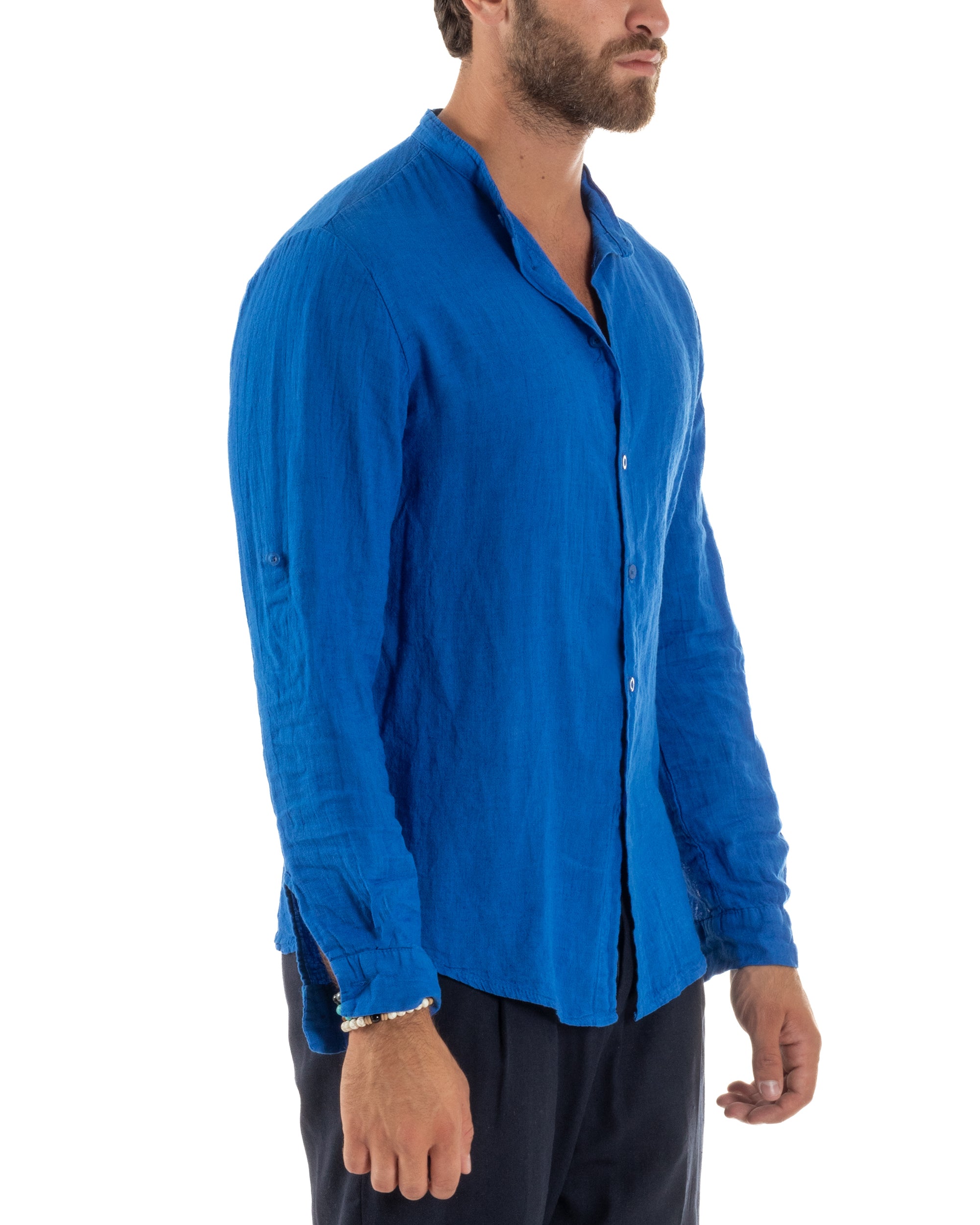 Camicia Lino Slim Fit Collo Coreano C3047A