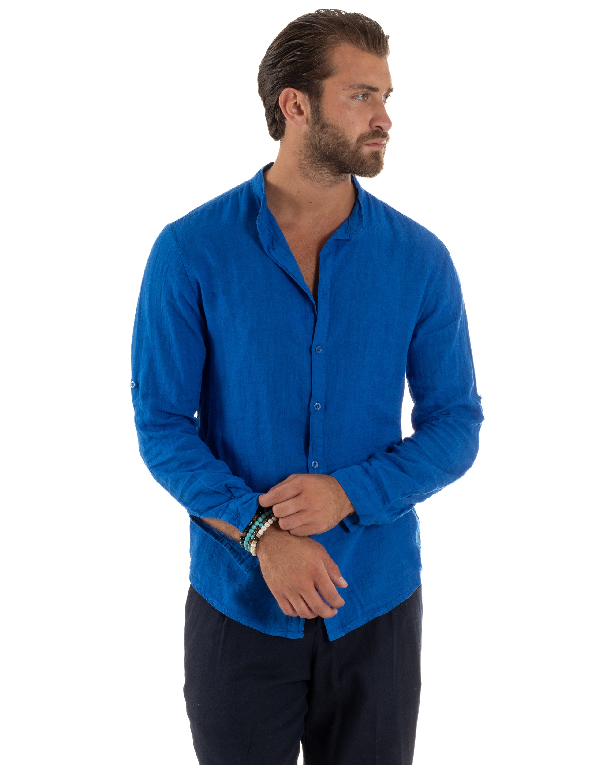 Camicia Lino Slim Fit Collo Coreano C3047A