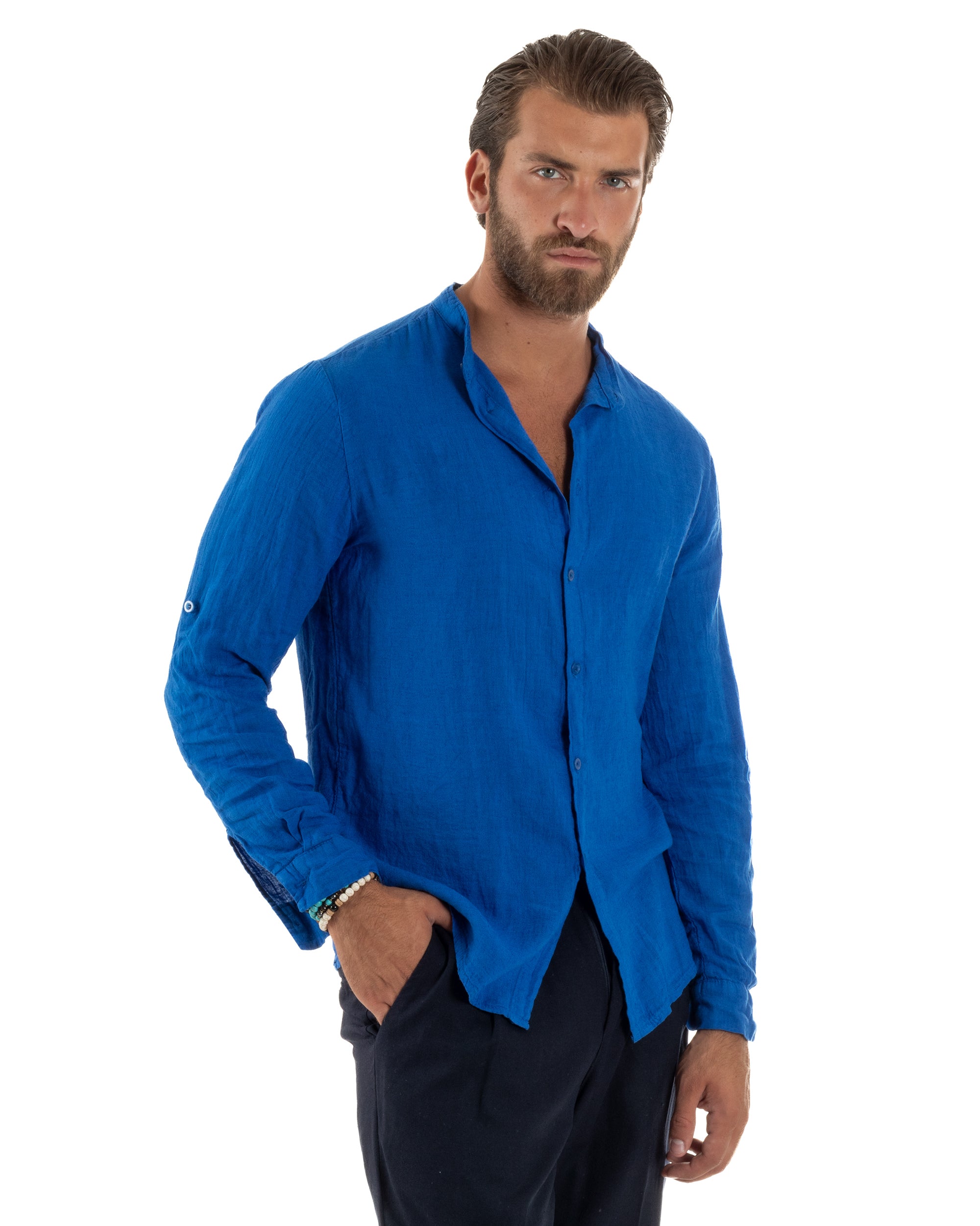 Camicia Lino Slim Fit Collo Coreano C3047A