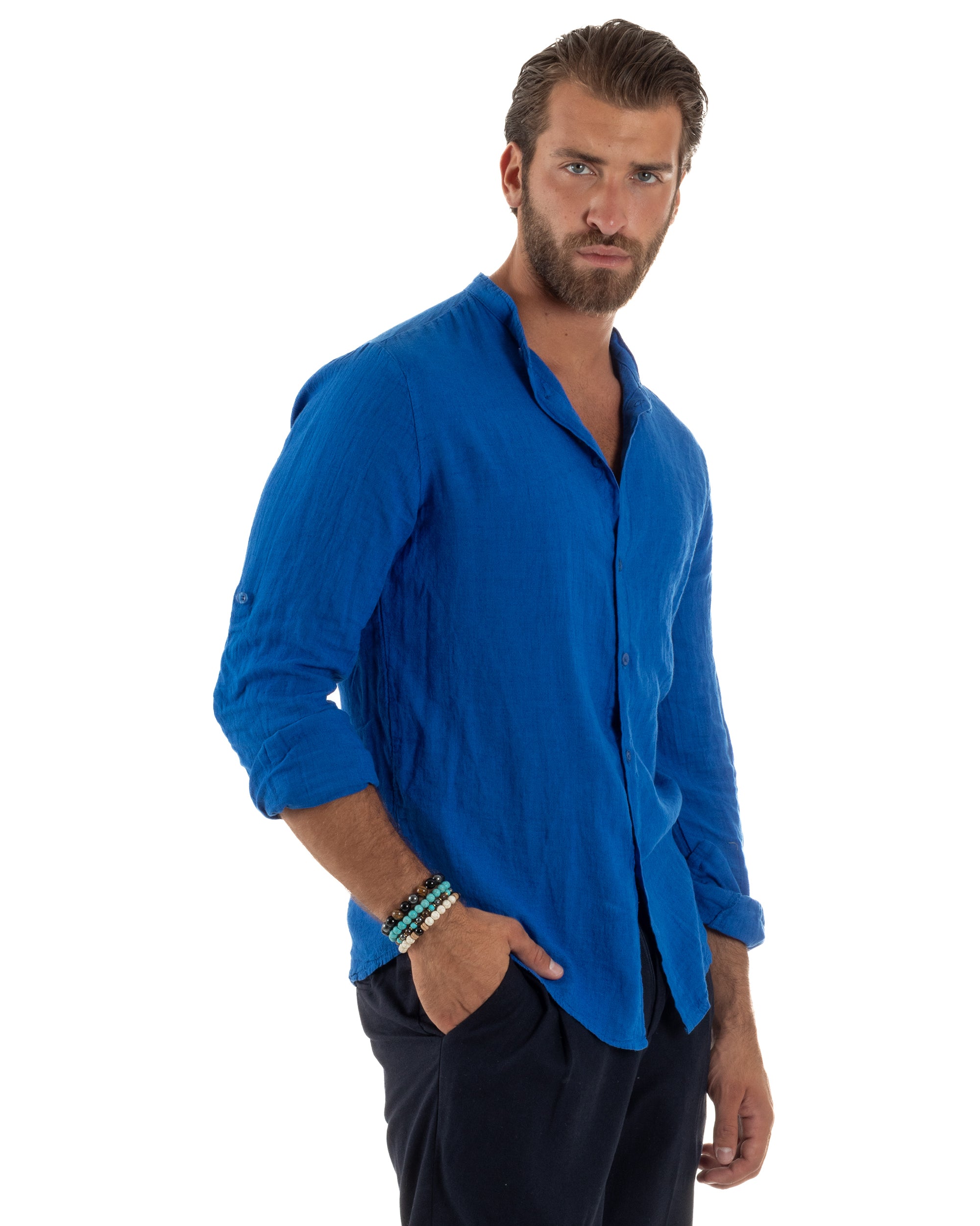 Camicia Lino Slim Fit Collo Coreano C3047A