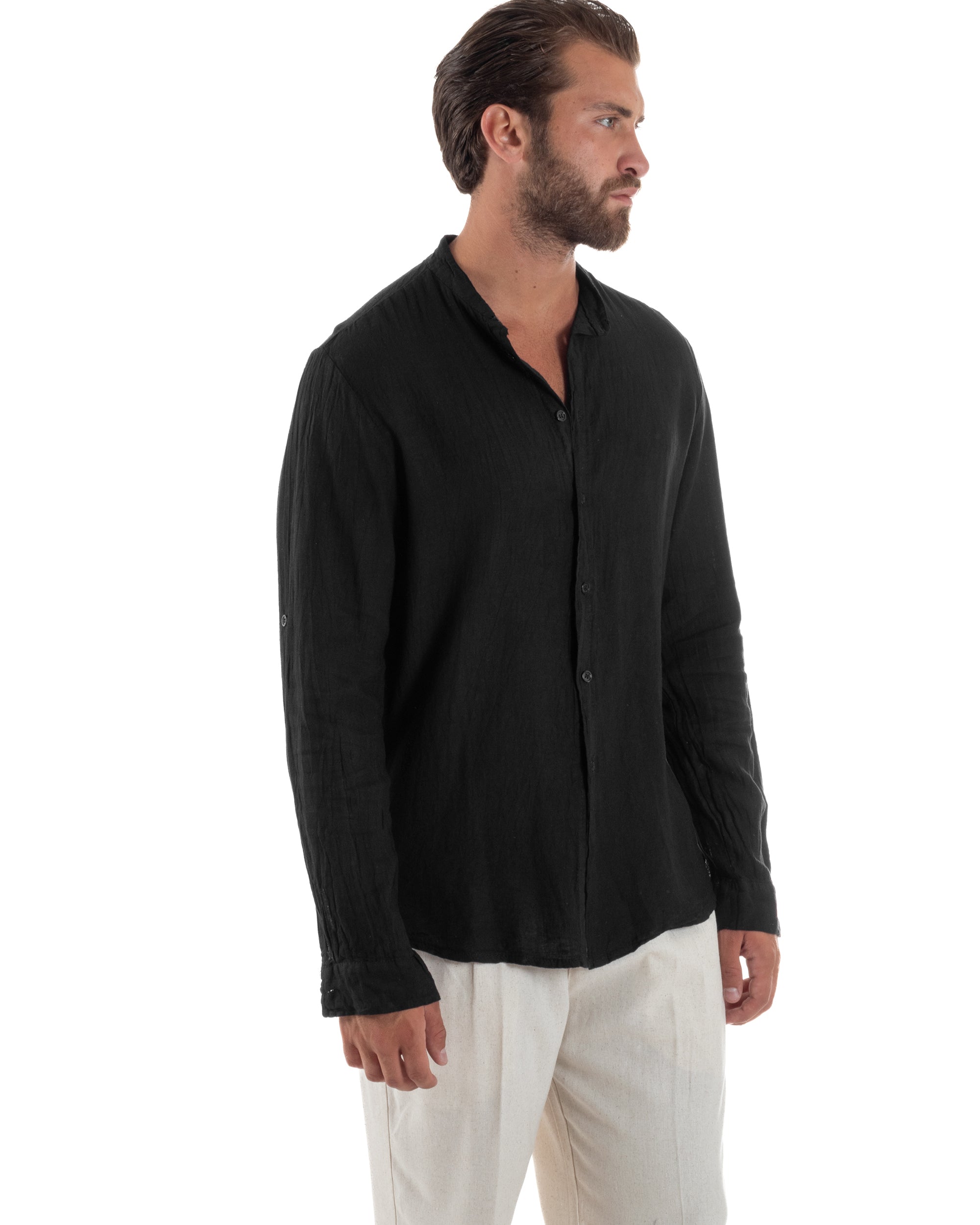 Camicia Lino Slim Fit Collo Coreano C3048A