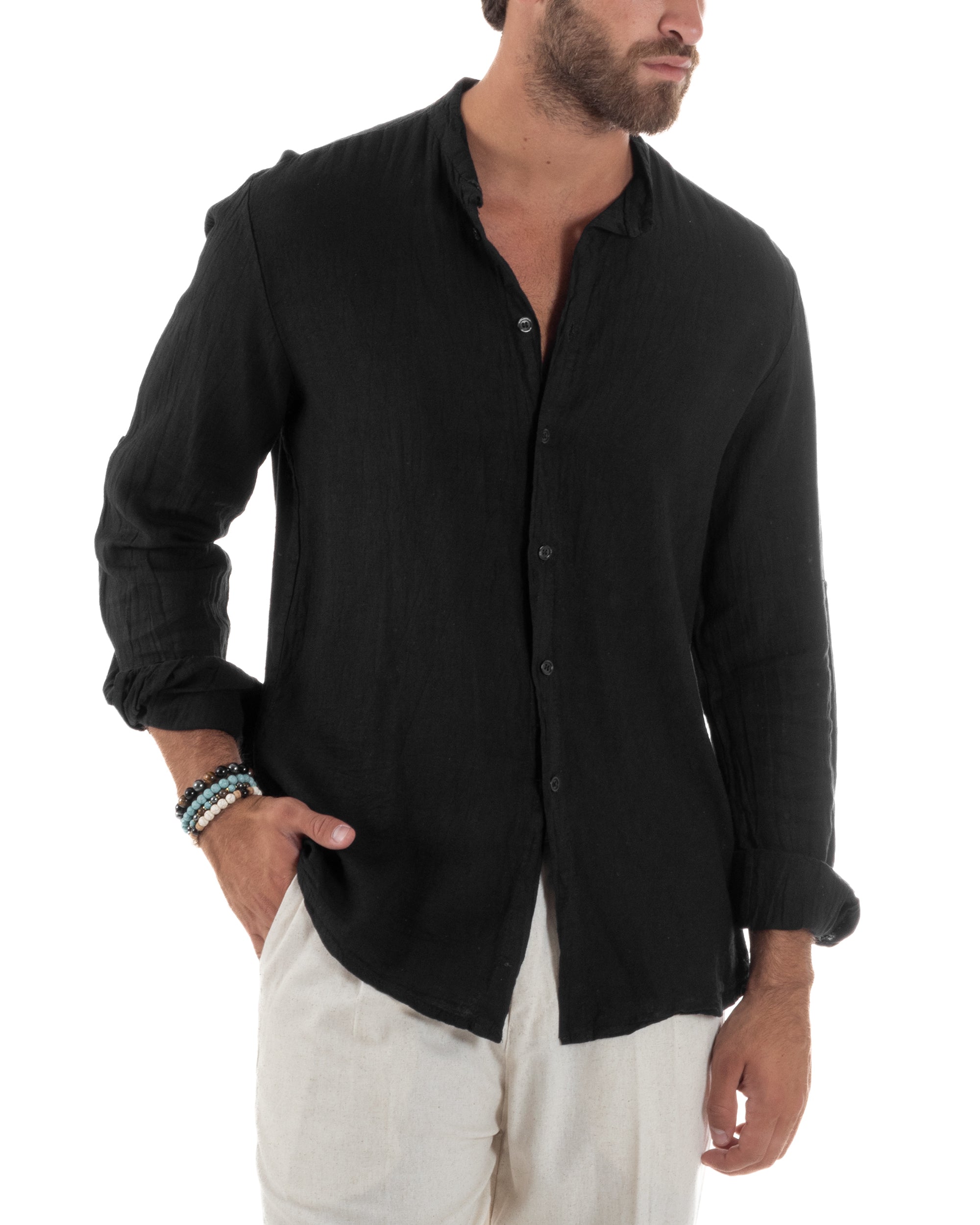 Camicia Lino Slim Fit Collo Coreano C3048A