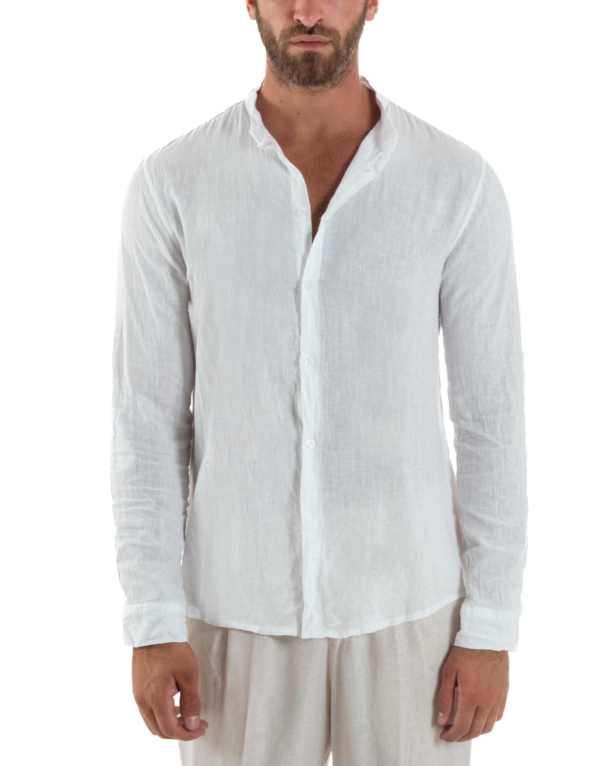 Camicia Lino Slim Fit Collo Coreano C3049A