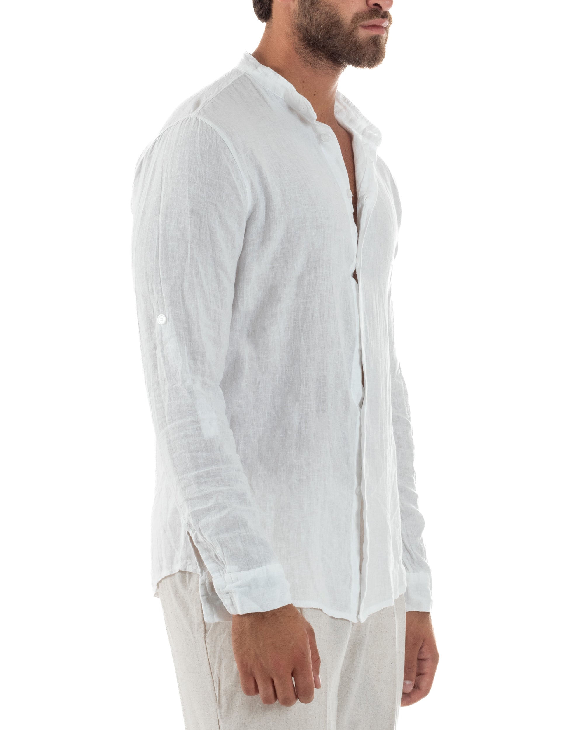 Camicia Lino Slim Fit Collo Coreano C3049A