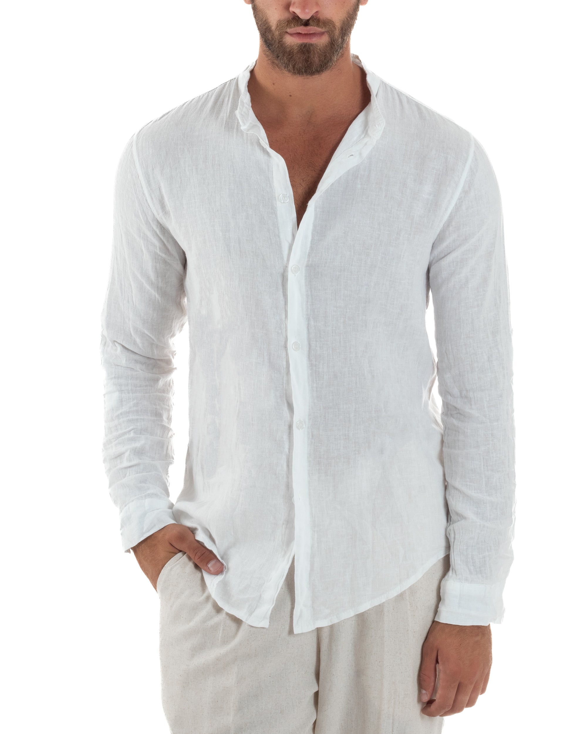 Camicia Lino Slim Fit Collo Coreano C3049A