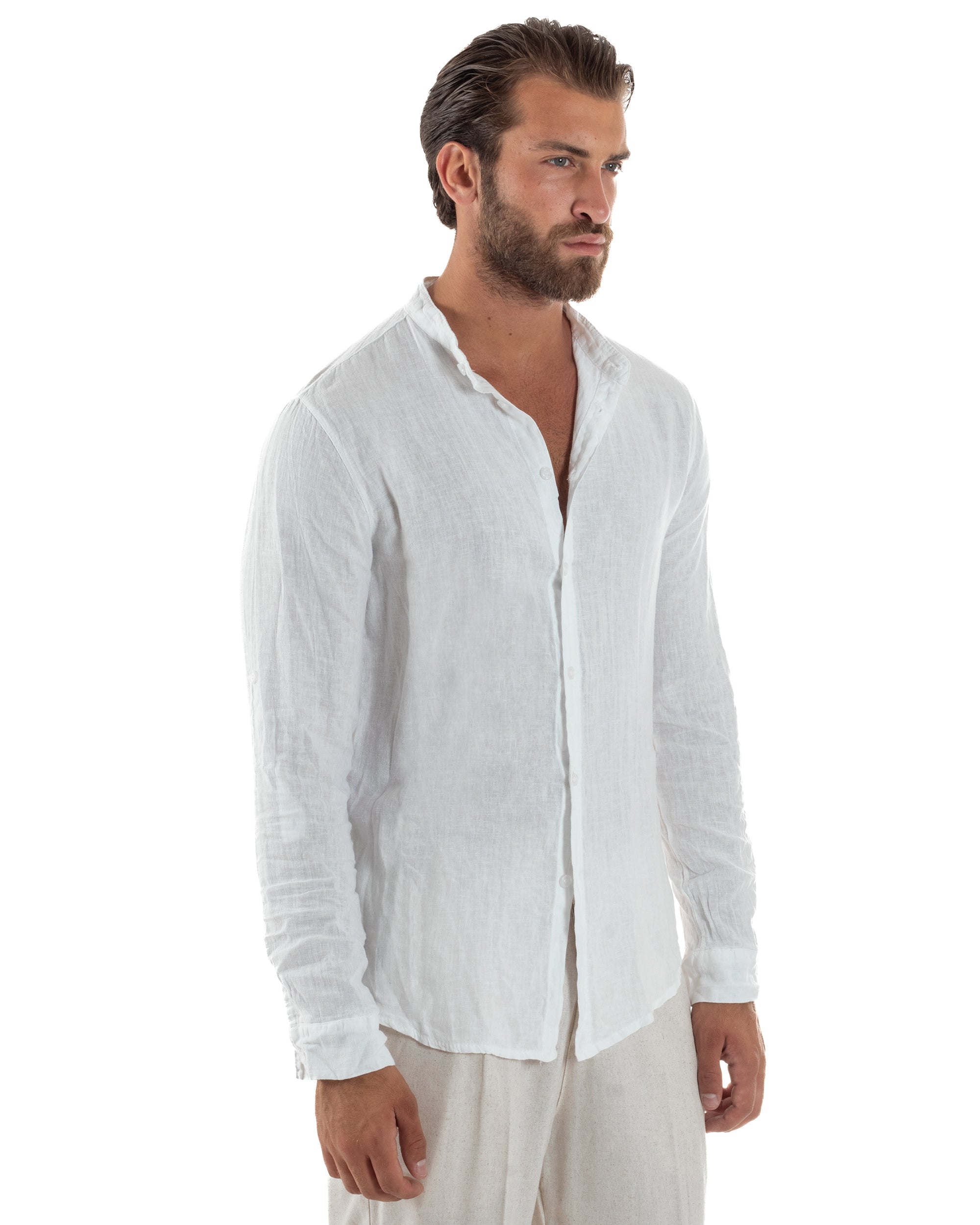 Camicia Lino Slim Fit Collo Coreano C3049A