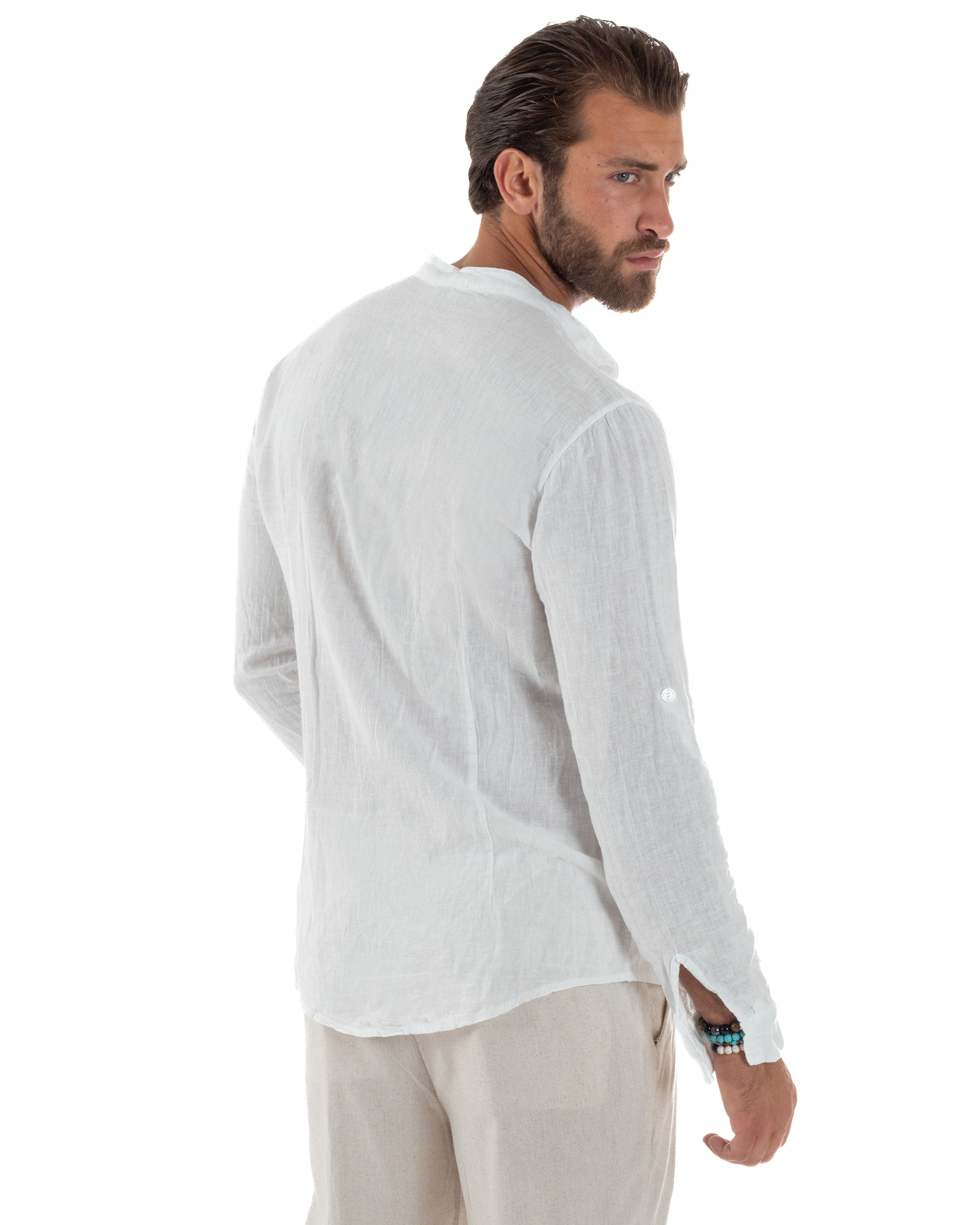 Camicia Lino Slim Fit Collo Coreano C3049A