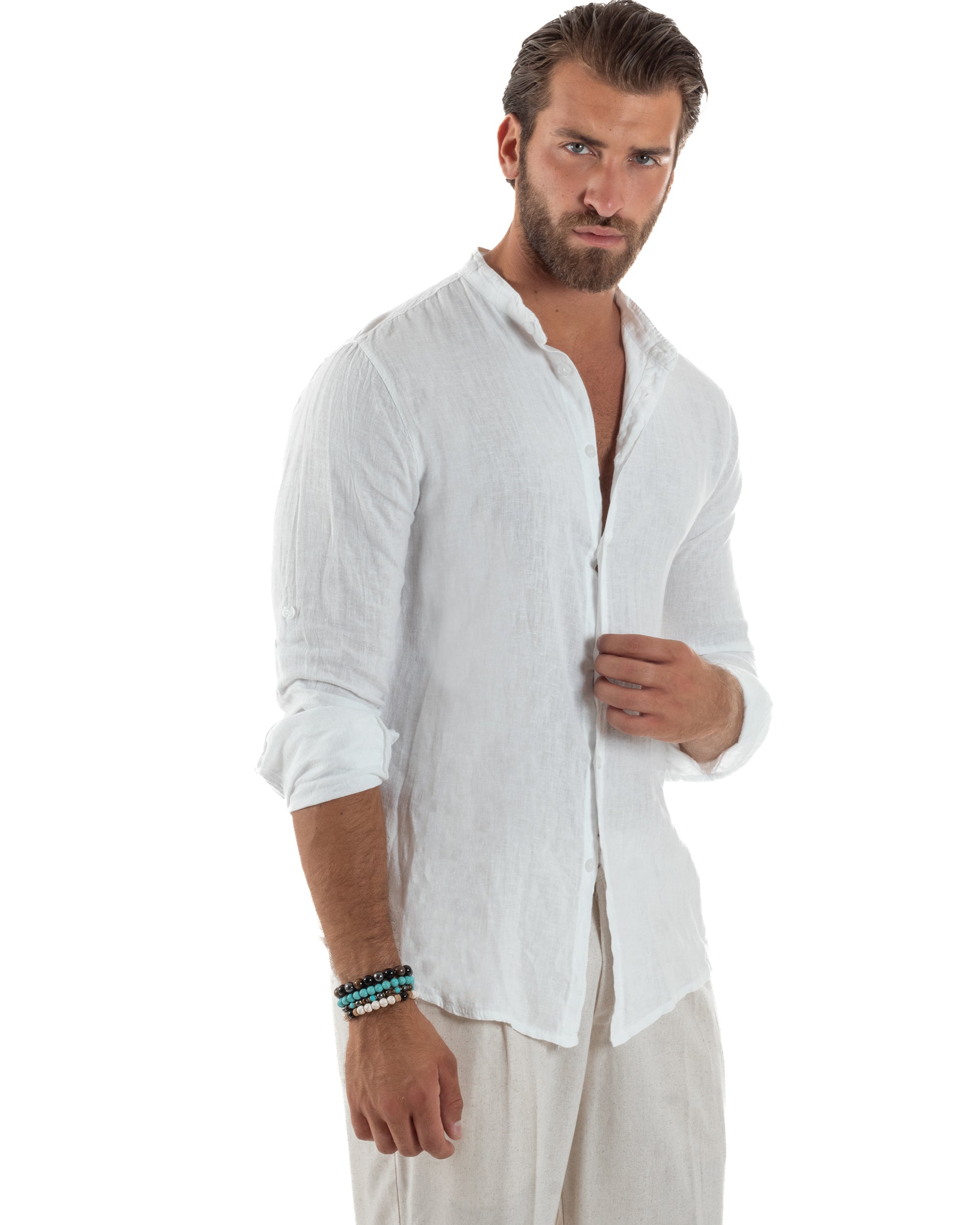 Camicia Lino Slim Fit Collo Coreano C3049A