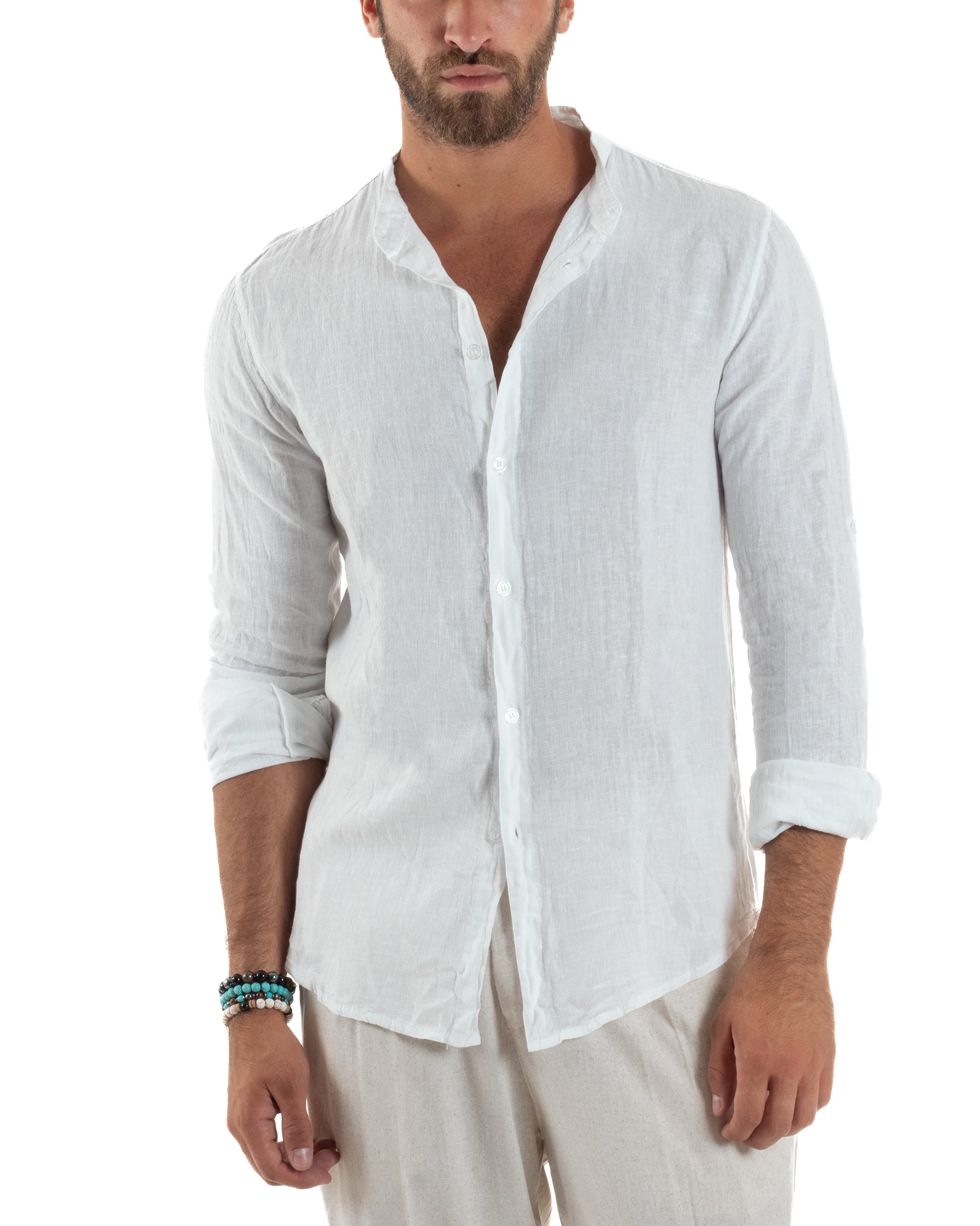 Camicia Lino Slim Fit Collo Coreano C3049A