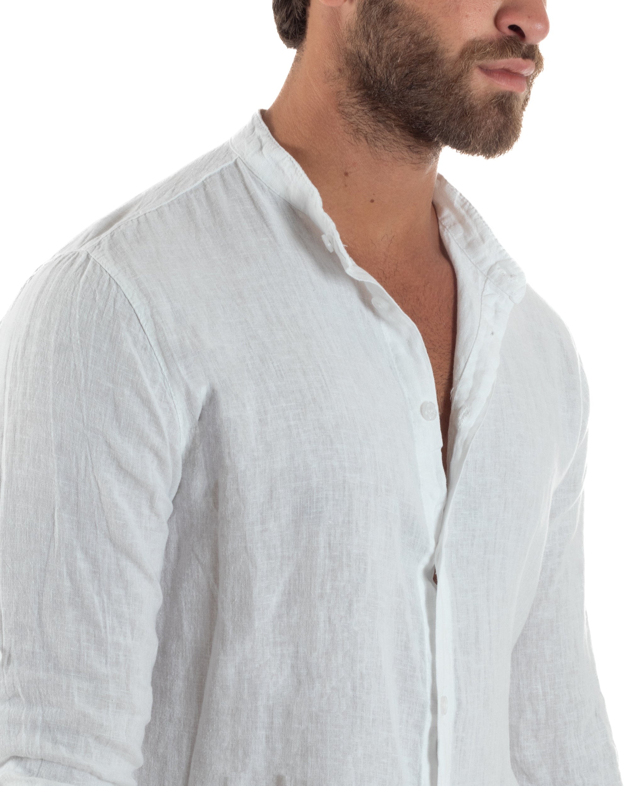 Camicia Lino Slim Fit Collo Coreano C3049A