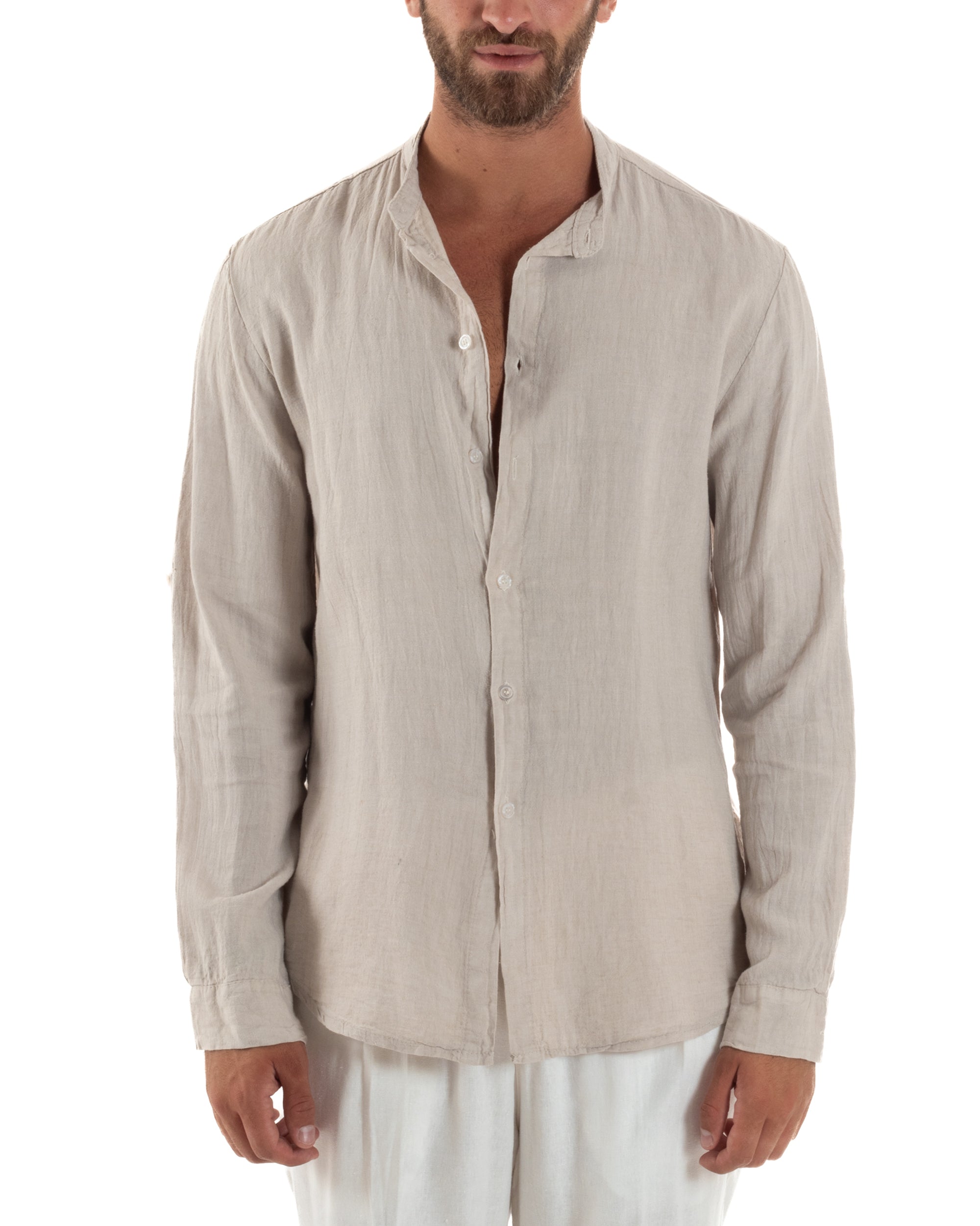 Camicia Lino Slim Fit Collo Coreano C3050A