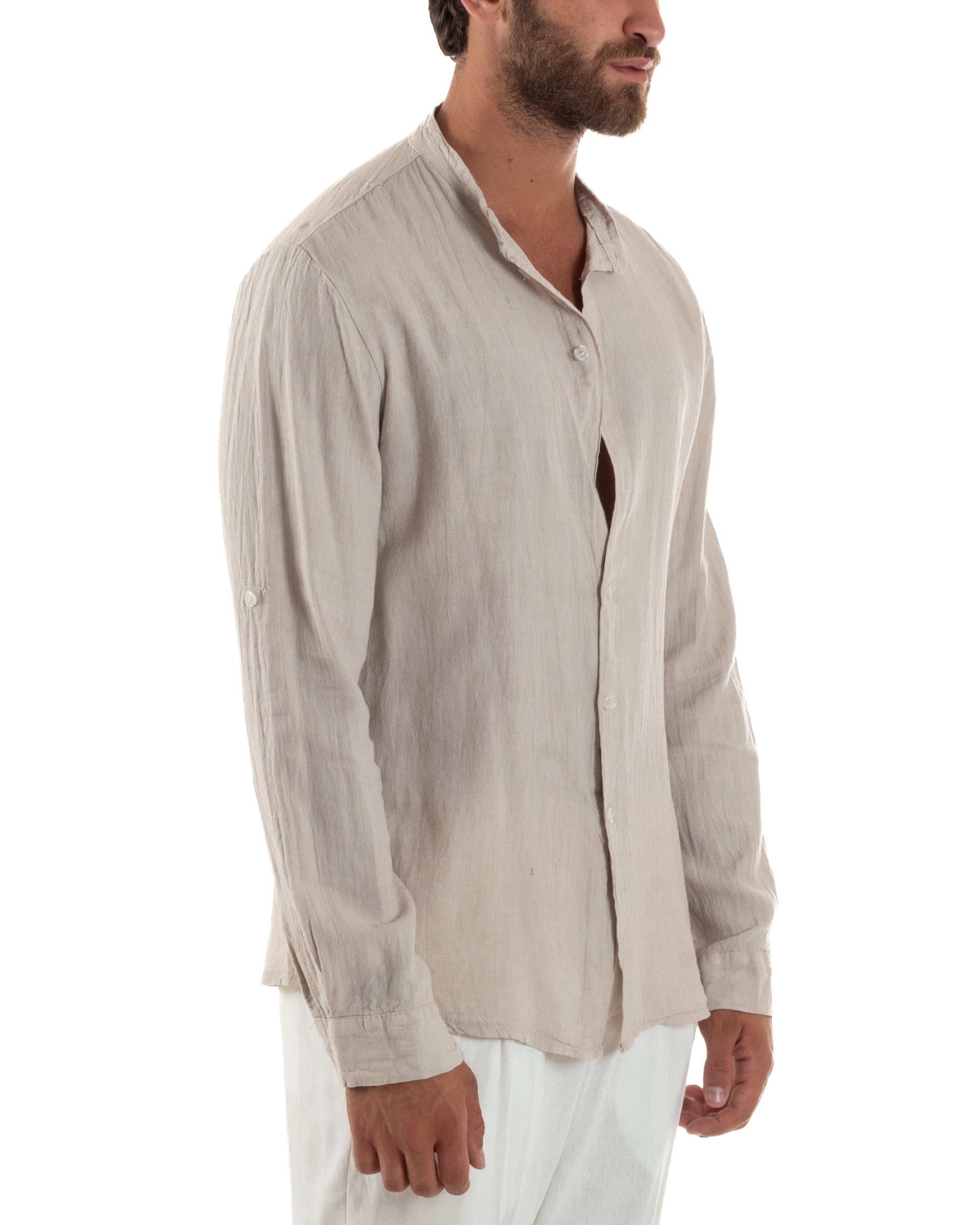 Camicia Lino Slim Fit Collo Coreano C3050A