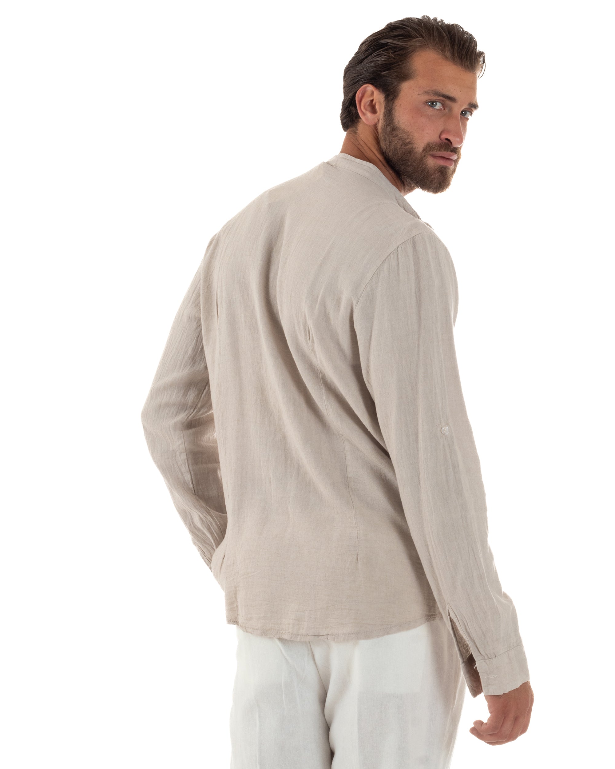 Camicia Lino Slim Fit Collo Coreano C3050A