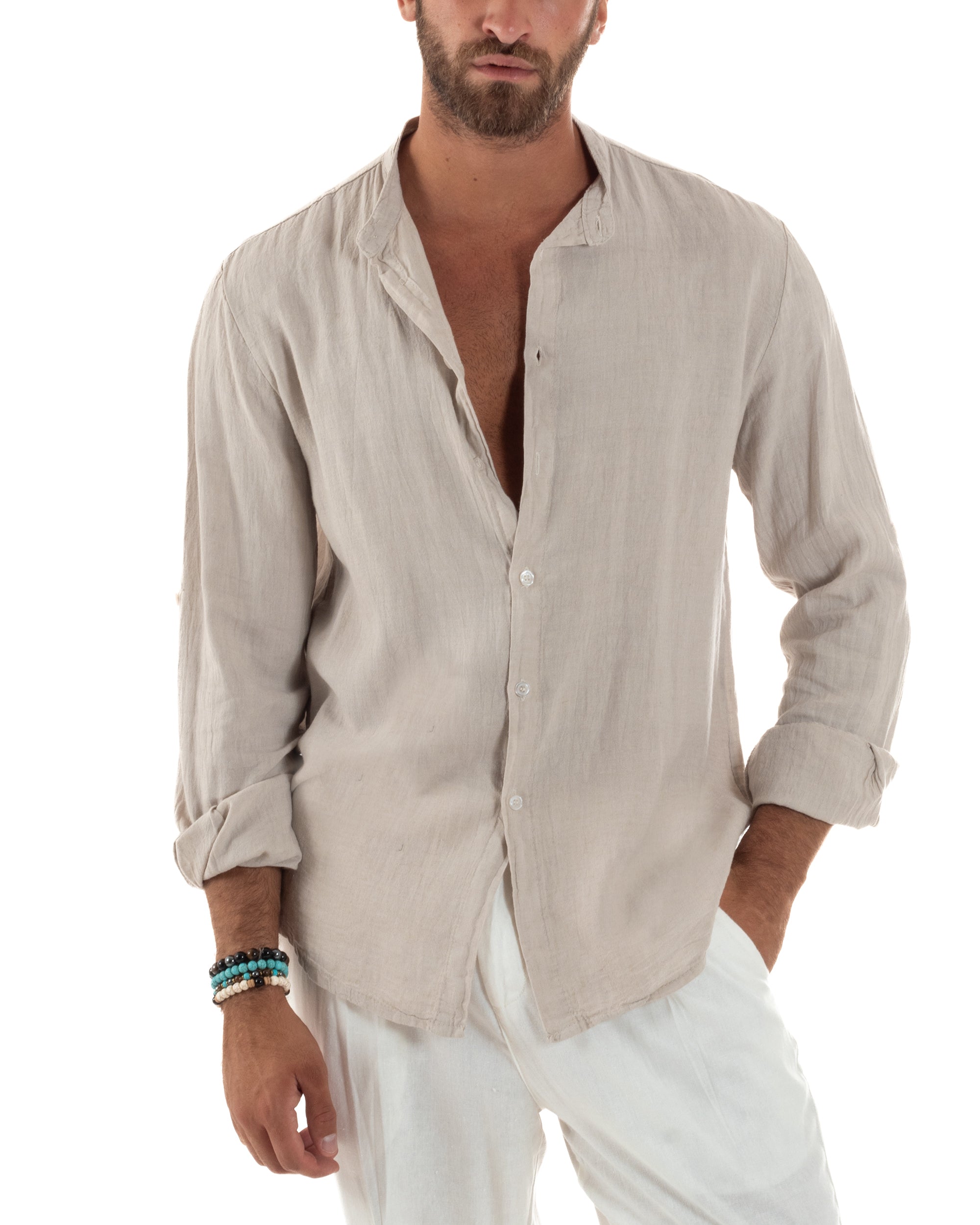 Camicia Lino Slim Fit Collo Coreano C3050A