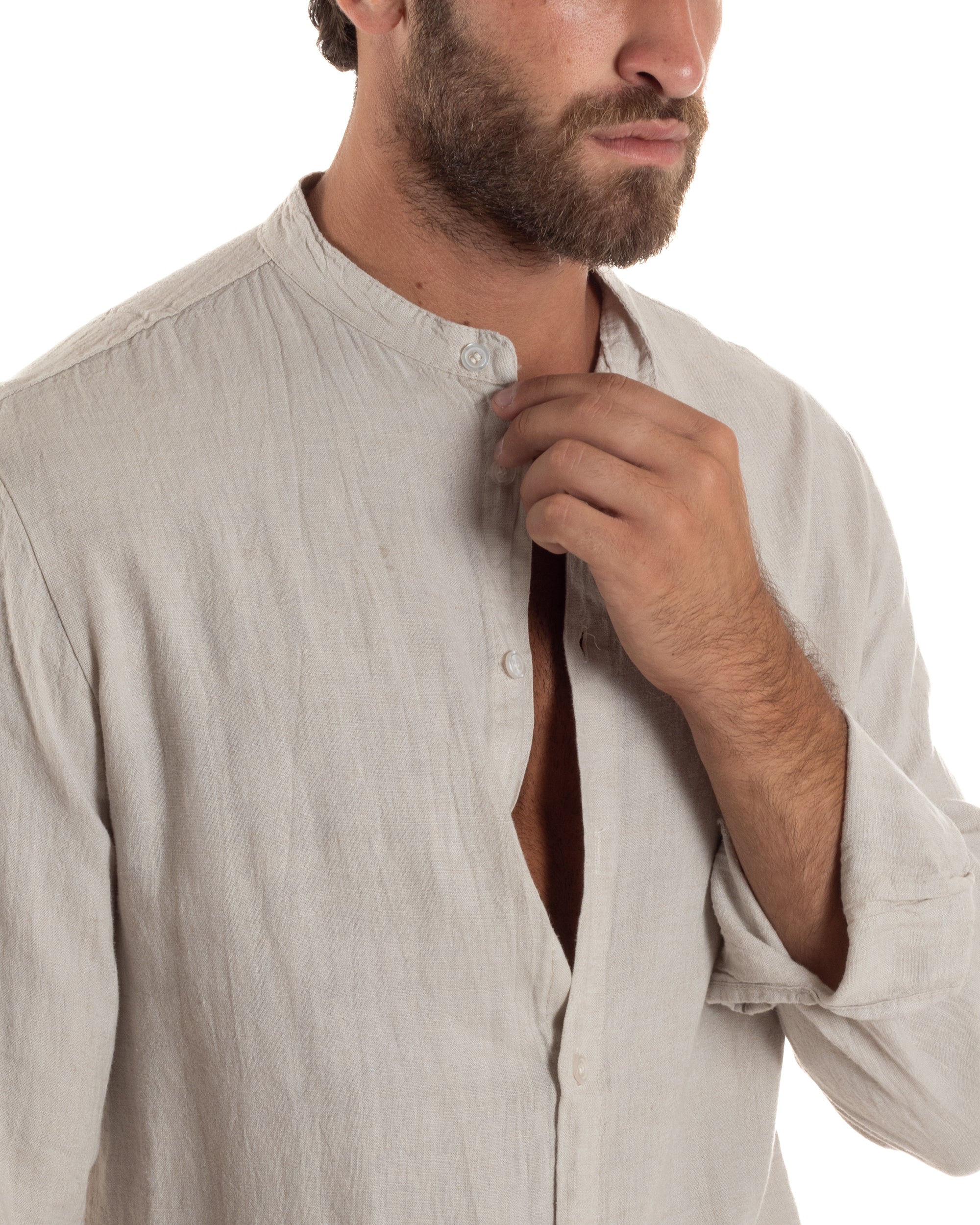 Camicia Lino Slim Fit Collo Coreano C3050A