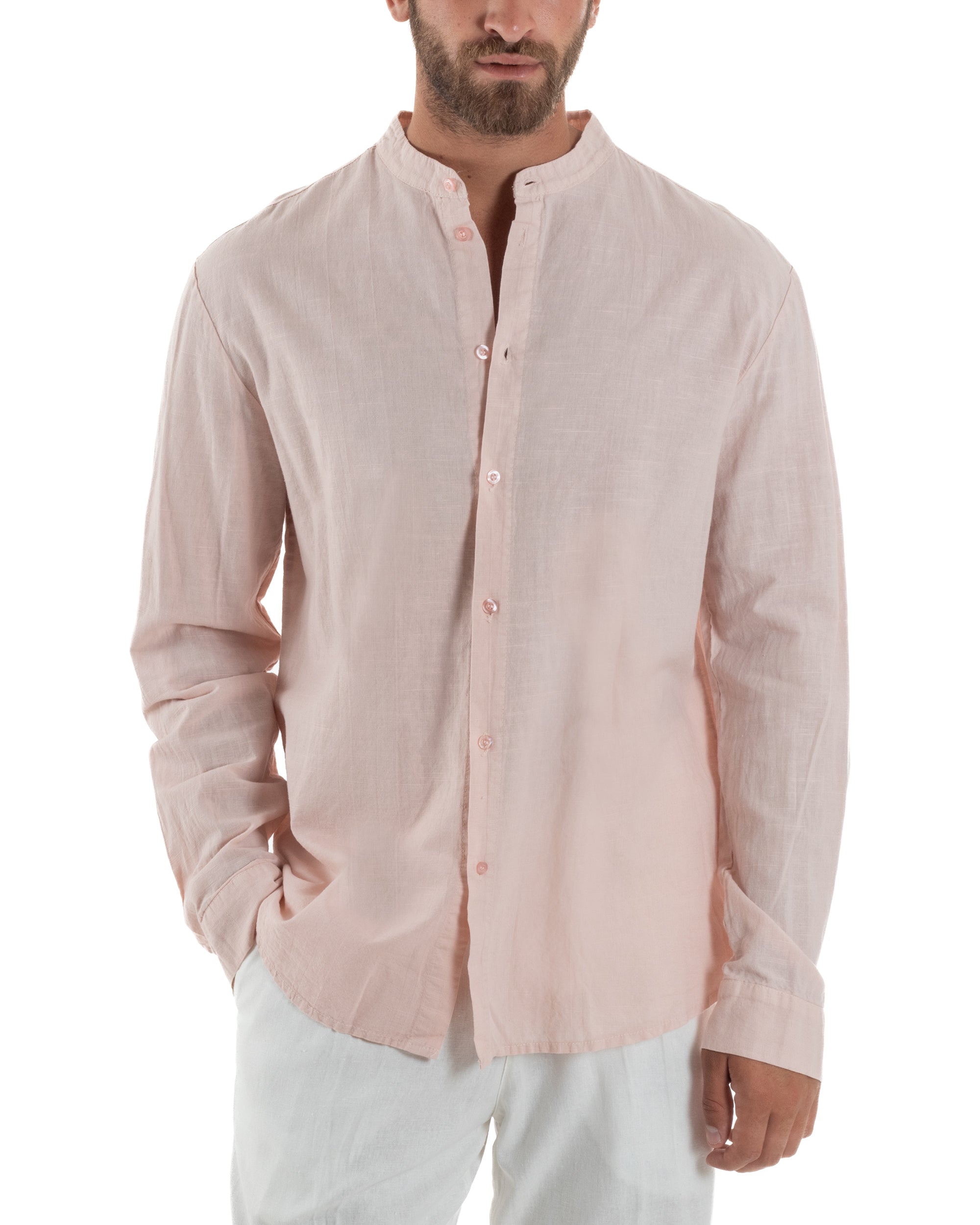 Camicia Lino Slim Fit Collo Coreano C3051A