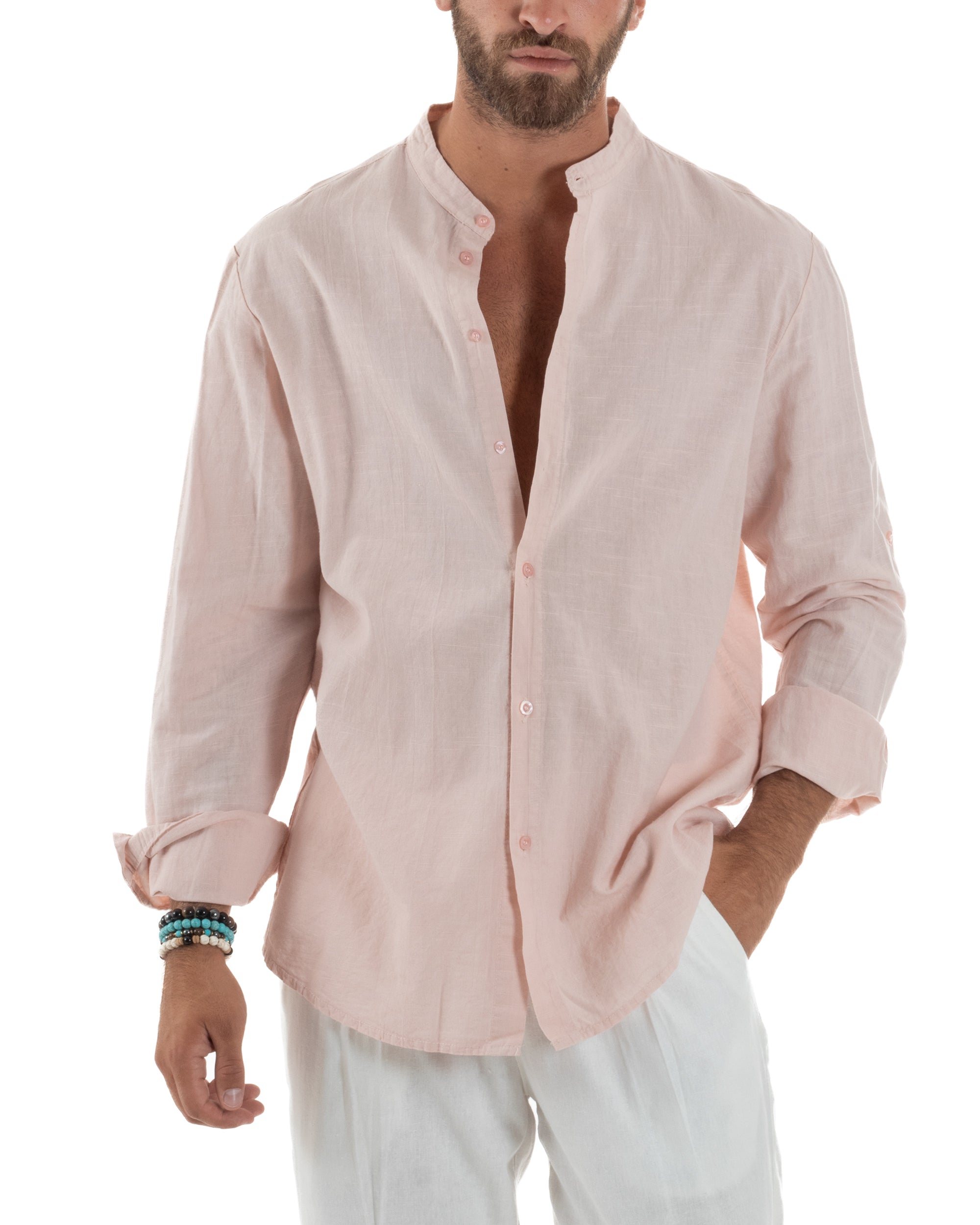 Camicia Lino Slim Fit Collo Coreano C3051A