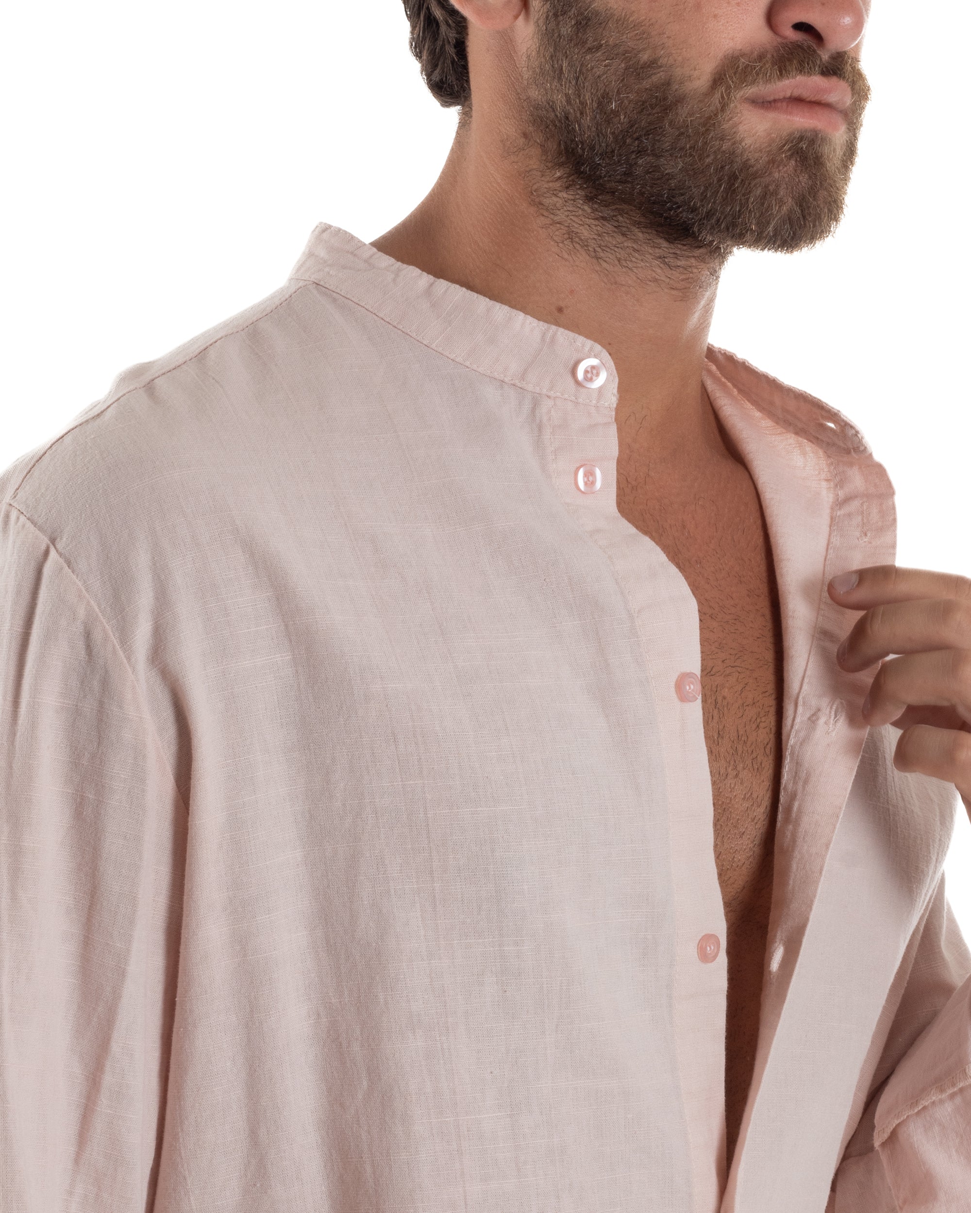 Camicia Lino Slim Fit Collo Coreano C3051A