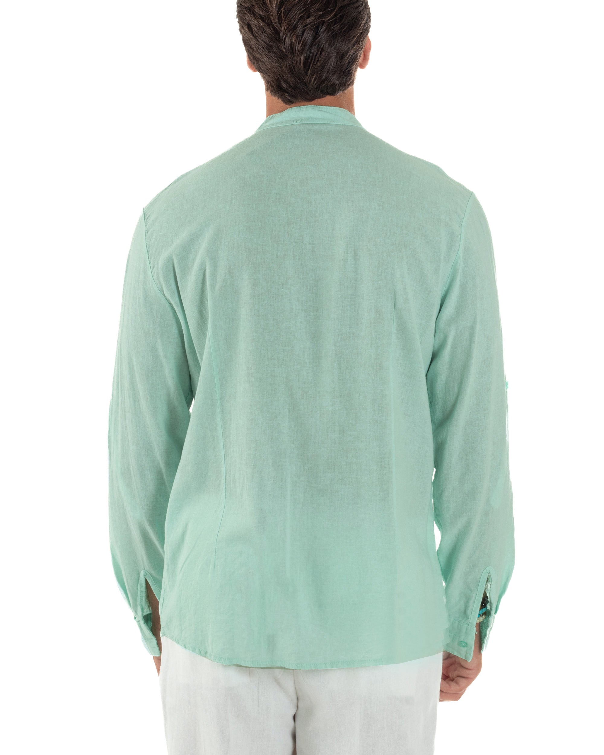 Slim-Fit-Leinenhemd mit Stehkragen, Aquagrün C3052A