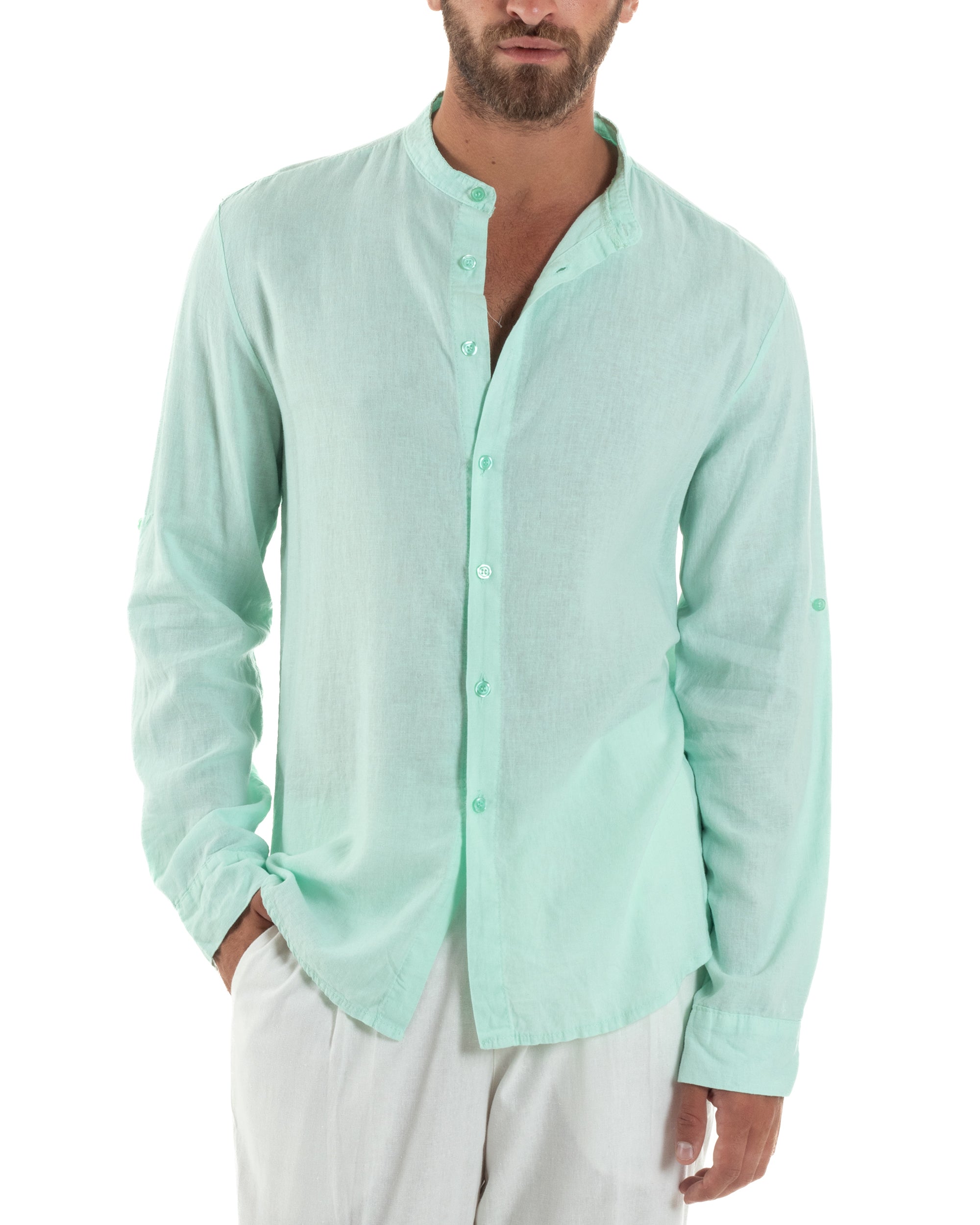 Camicia Lino Slim Fit Collo Coreano C3052A