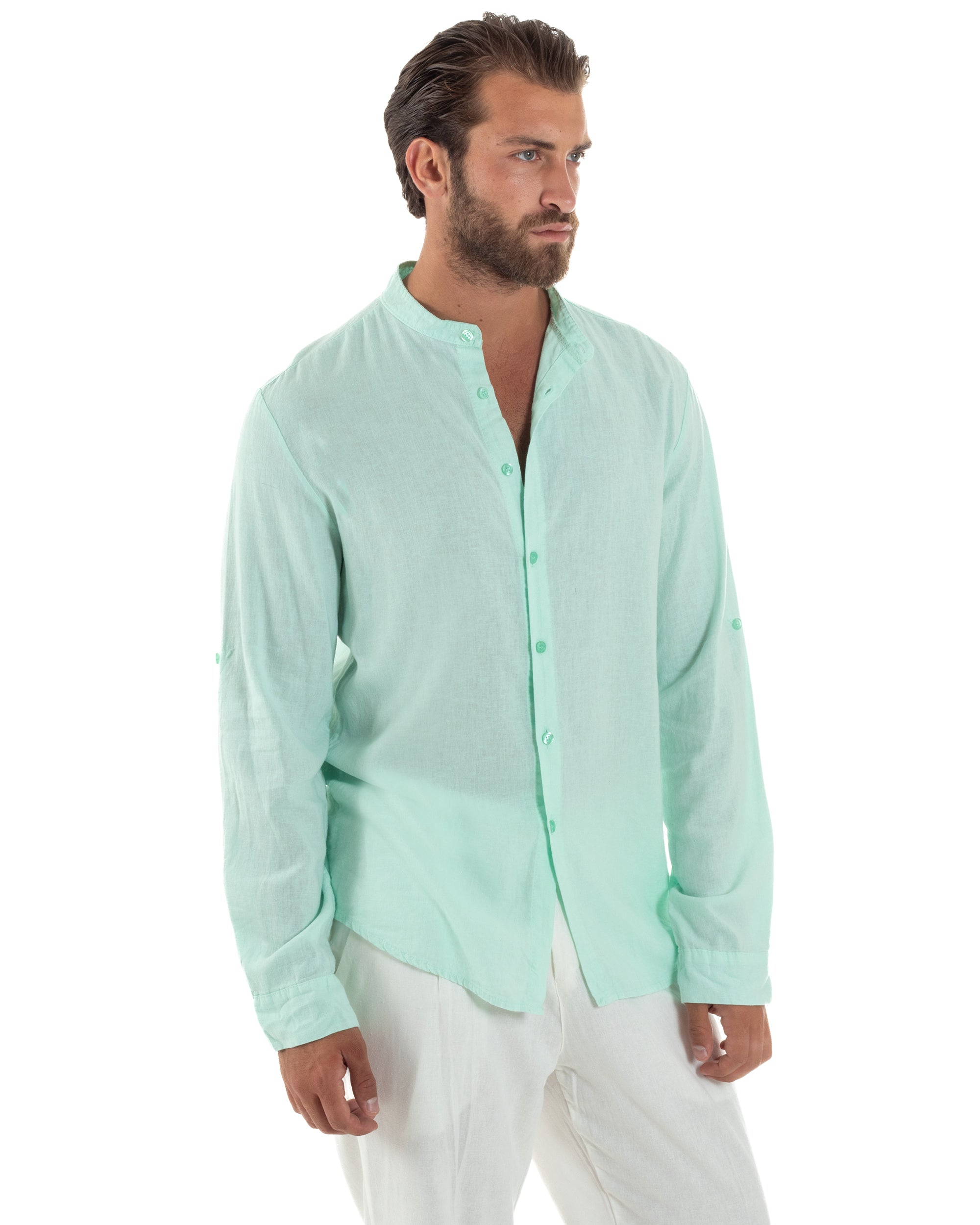 Camicia Lino Slim Fit Collo Coreano C3052A