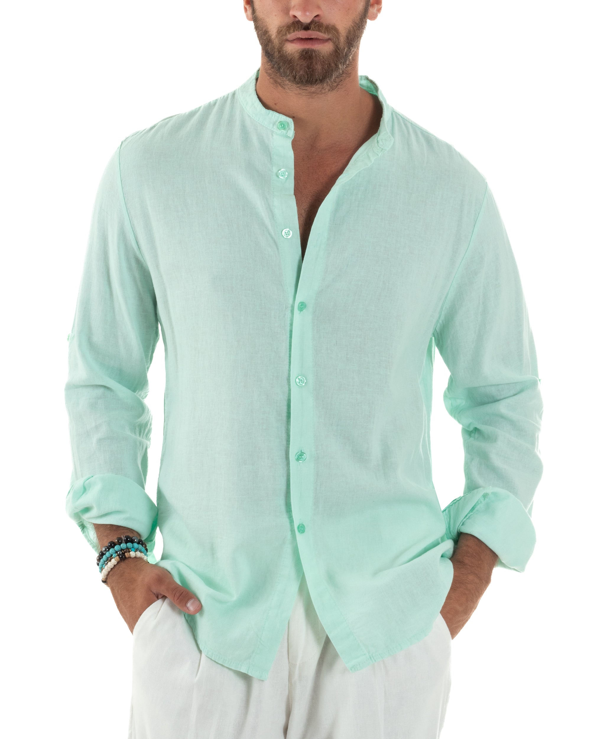 Camicia Lino Slim Fit Collo Coreano C3052A